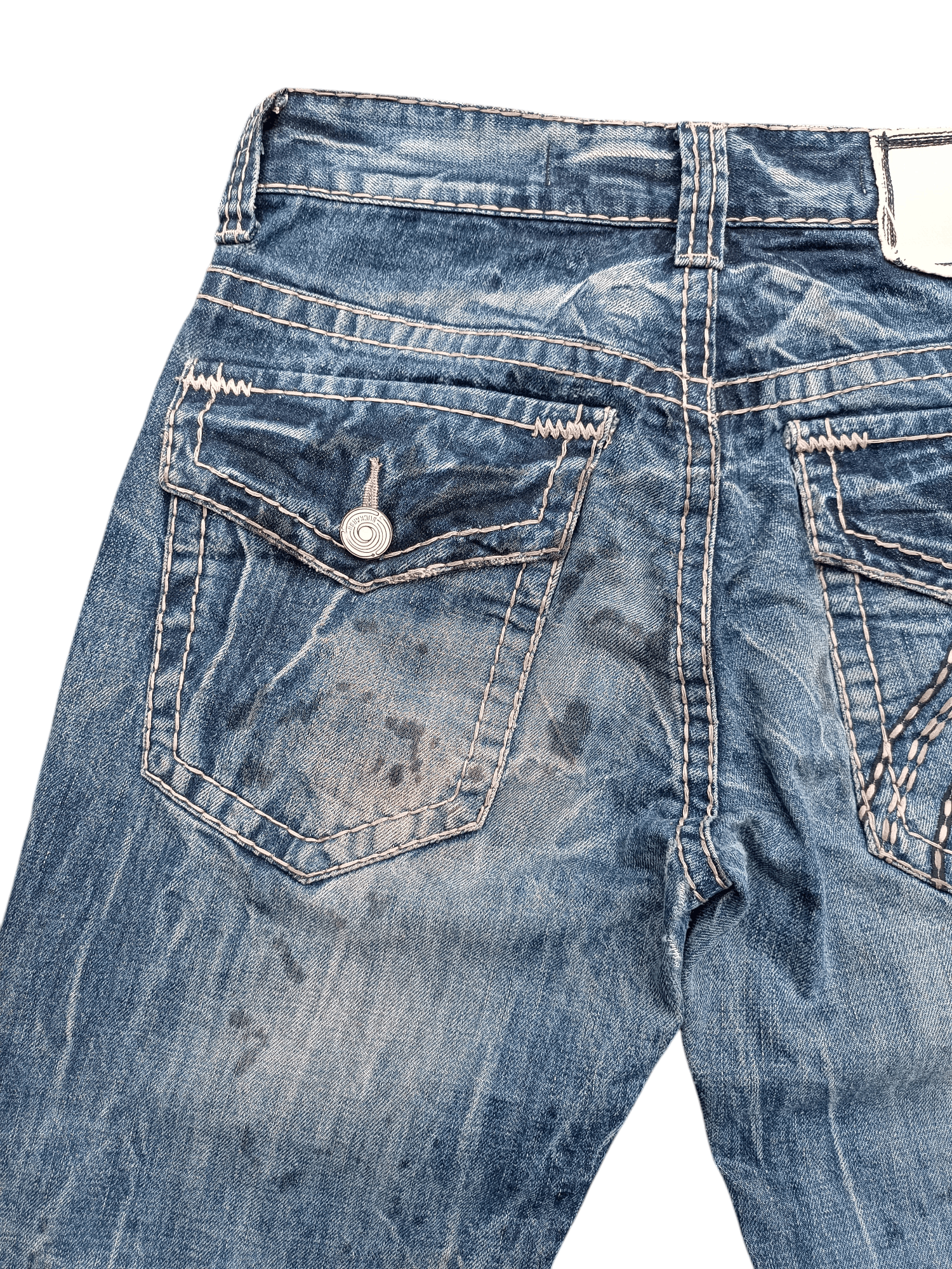Japanese Brand Buckaroo Whiskers Faded Distressed Flared Jeans Size US 31 - 20 Thumbnail