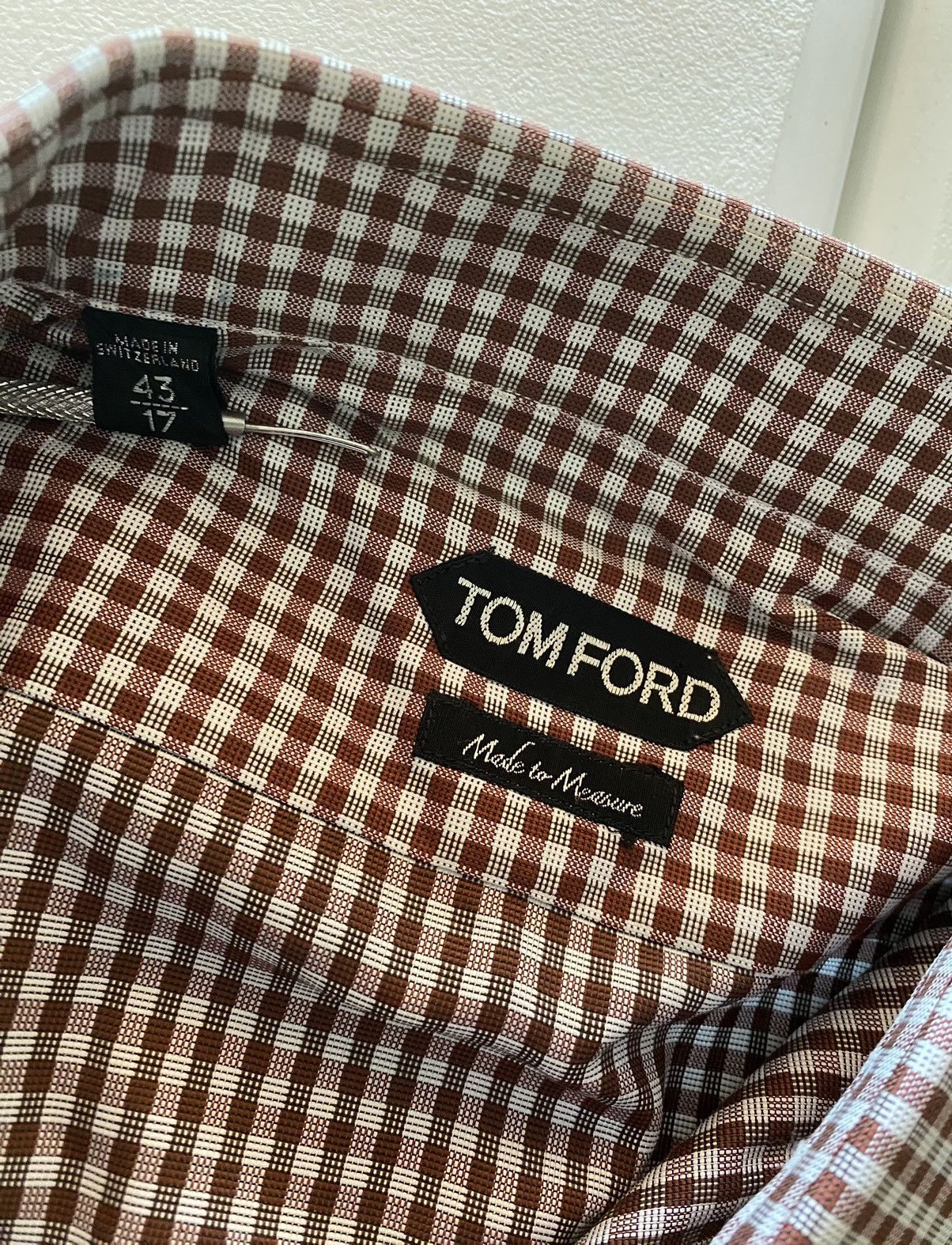 Tom Ford Tom Ford copper/silver gingham check shirt 17 43e Size US L / EU 52-54 / 3 - 8 Thumbnail