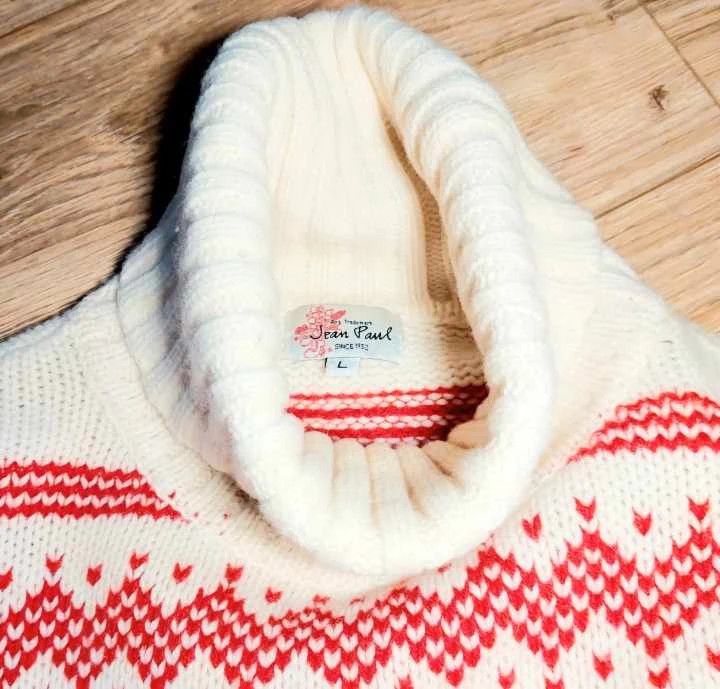 Other 100% wool sweater turtleneck jumper ecru red vintage Size L / US 10 / IT 46 - 4 Thumbnail