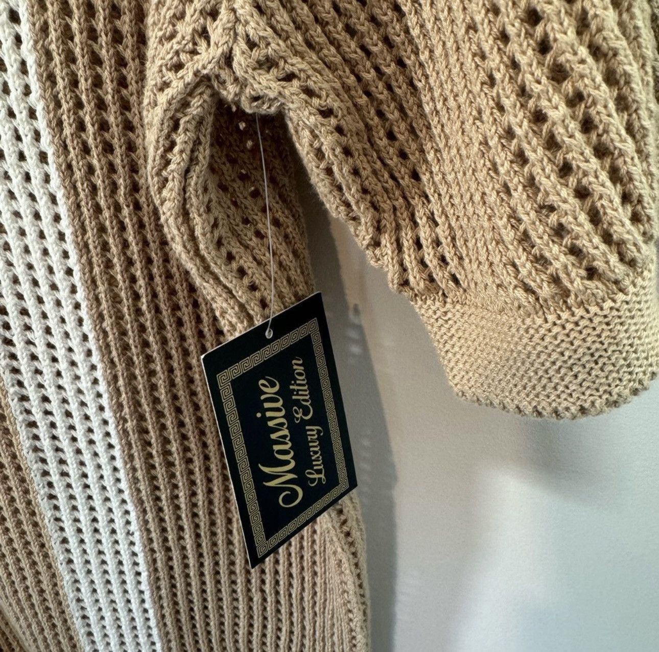 Massive Crochet-Style Knit Button Up Collared Polo Shirt - NWT Size US XL / EU 56 / 4 - 3 Thumbnail