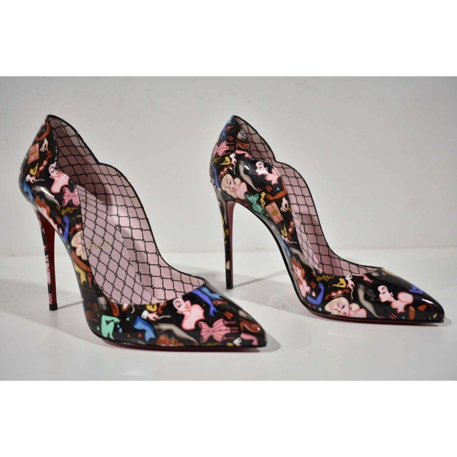 Christian Louboutin Hot Chick 100 Black Patent Leather Bored Red Heel Pump 38.5 Size US 8.5 / IT 38.5 - 4 Thumbnail