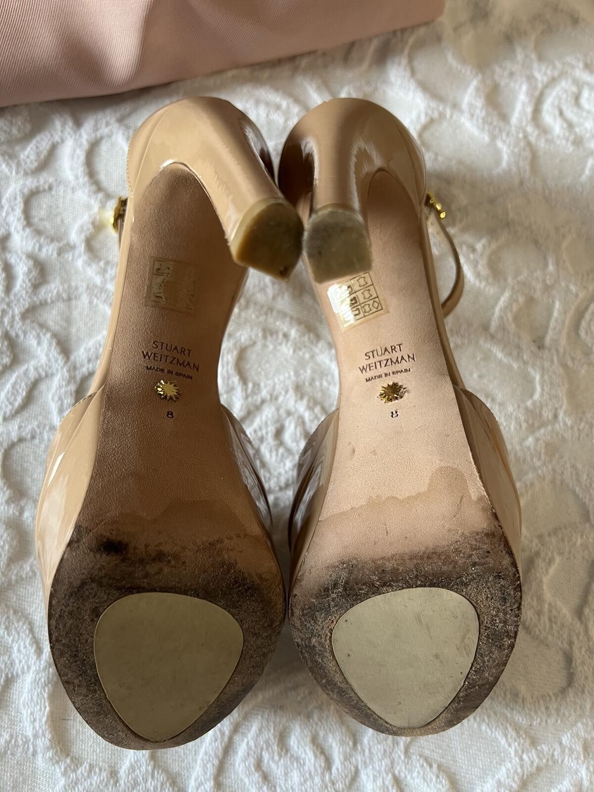 Stuart Weitzman Stuart Weitzman Nude Patent Leather Disco Platform Sandals Size US 8 / IT 38 - 9 Thumbnail