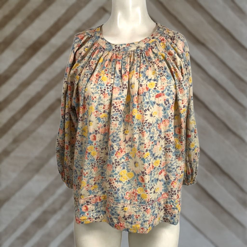 THE GREAT THE GREAT. Womens Top 0 Tan Floral Long Sleeve 100% Cotton Blouse Size XS / US 0-2 / IT 36-38 - 1 Thumbnail