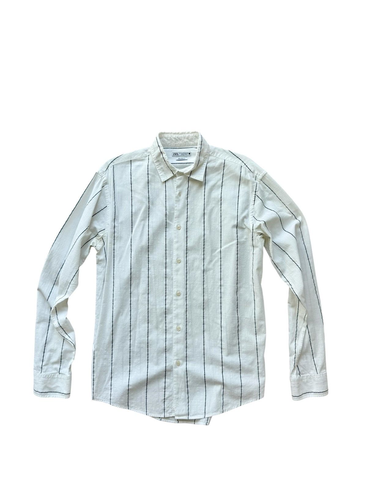 Zara Zara Man Relaxed Fit Striped Shirt, Ivory- Size M Size US M / EU 48-50 / 2 - 1 Thumbnail