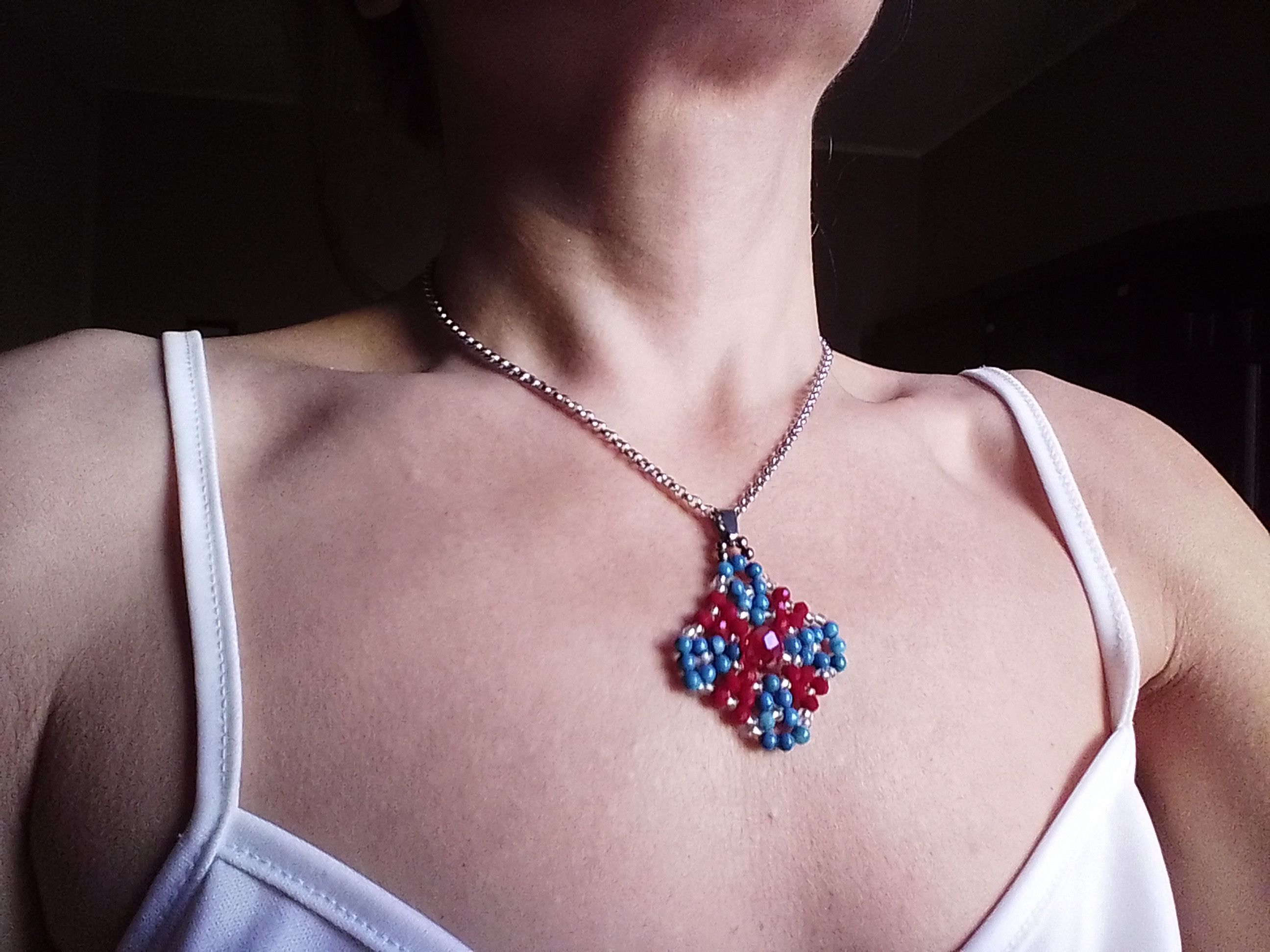 Handmade Necklace Vintage Pendant in Crystal Blue Red Size ONE SIZE - 1 Thumbnail