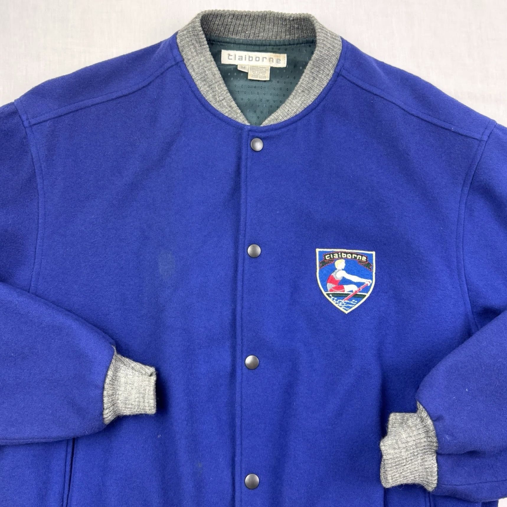 Liz Claiborne VINTAGE Liz Claiborne Letterman Jacket Womens M Wool Snap Up Blue Solid Preppy 90s 80s Casual Size M / US 6-8 / IT 42-44 - 2 Thumbnail