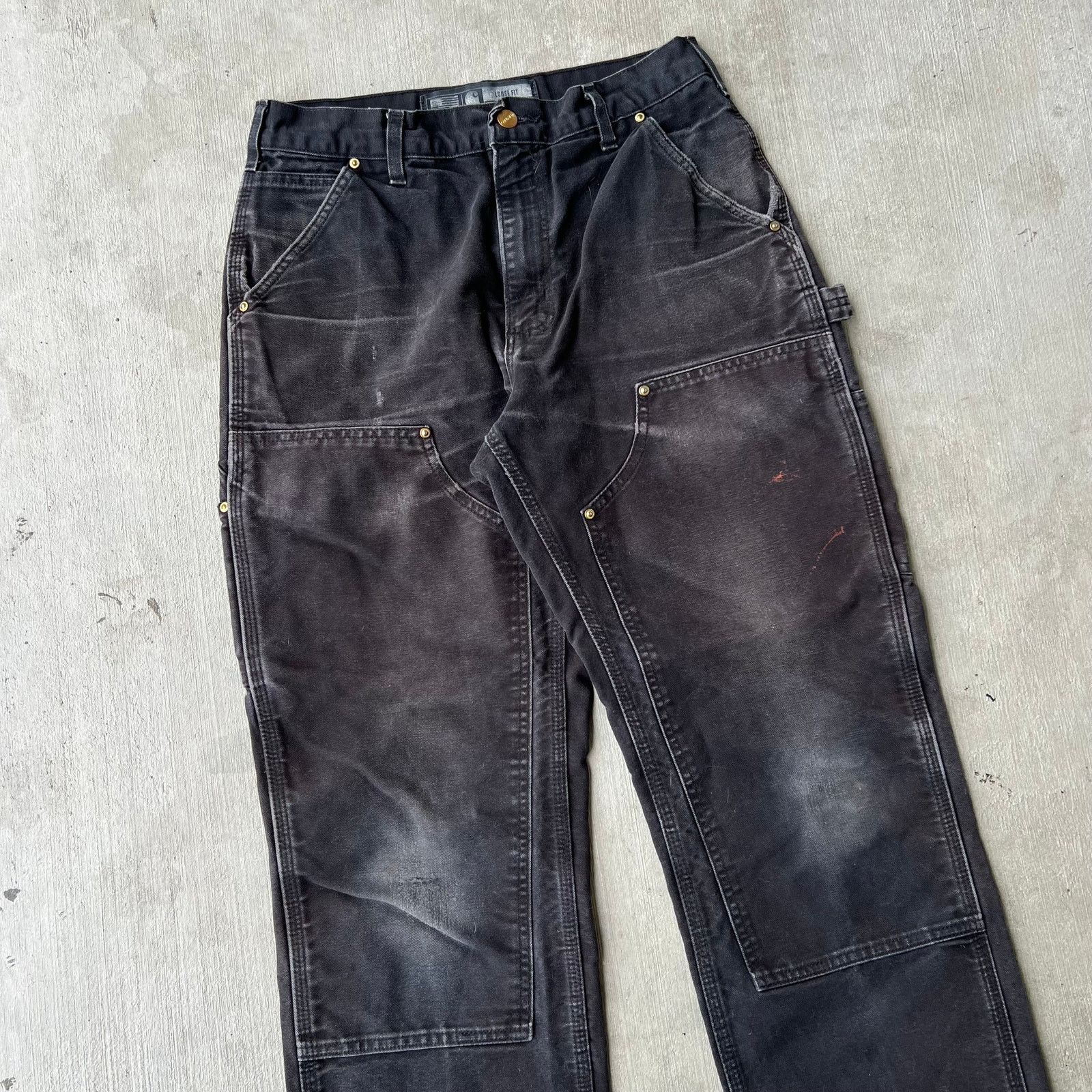 Carhartt × Vintage Carhartt faded black double knee work wear carpenter pants Size US 29 - 2 Thumbnail