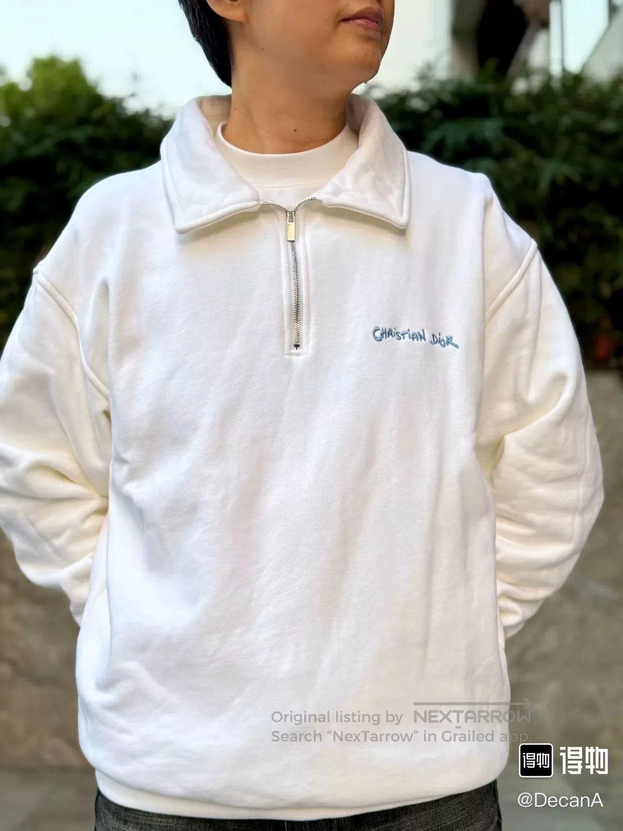 Dior Dior White Logo Embroidered Half-Zip Sweatshirt. Size US M / EU 48-50 / 2 - 2 Thumbnail