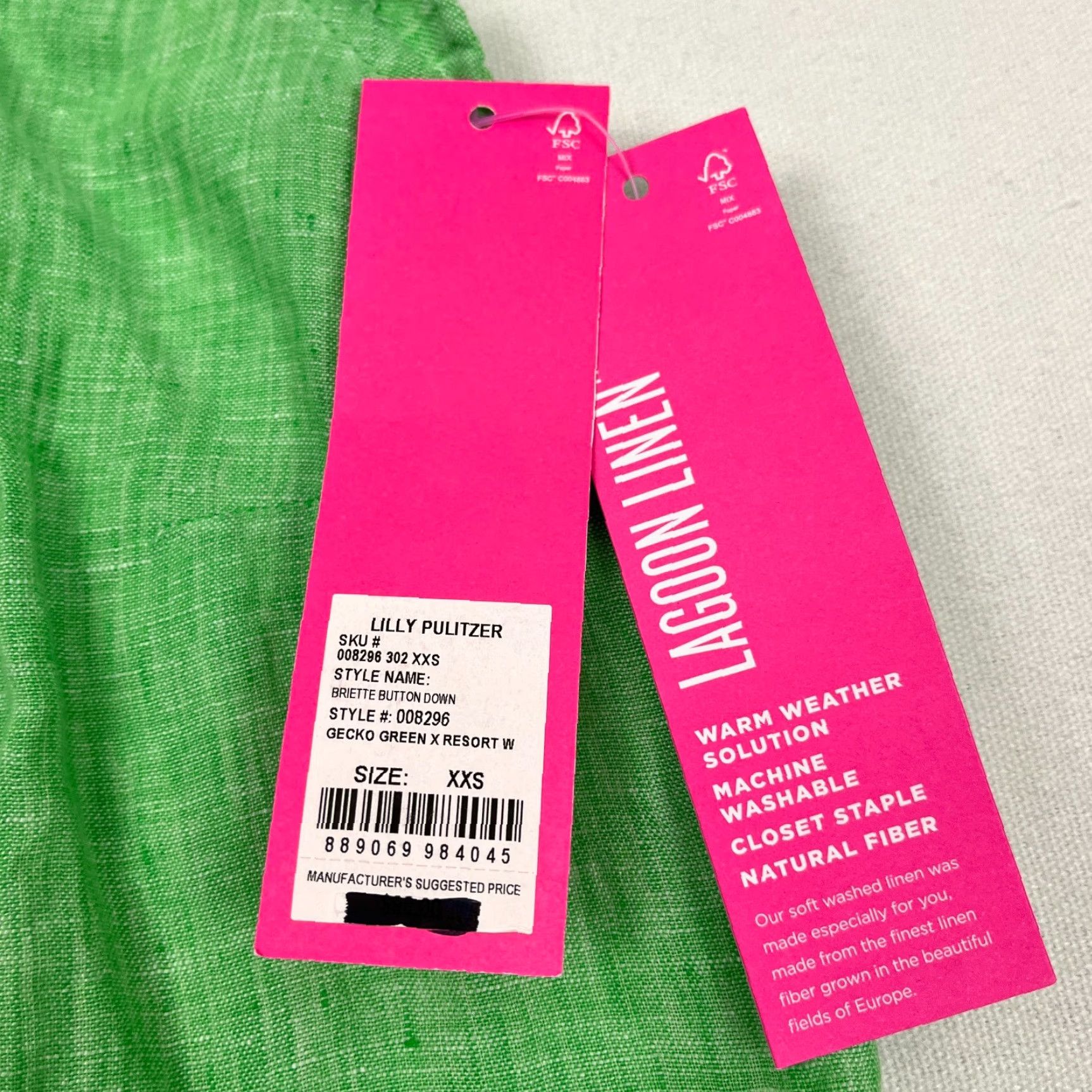 Lilly Pulitzer Lilly Pulitzer Button-Down Shirt Women 2XS XS Gecko Green Linen Coastal Cap Sleeve Regular Size XXS / US 00 / IT 34 - 2 Thumbnail