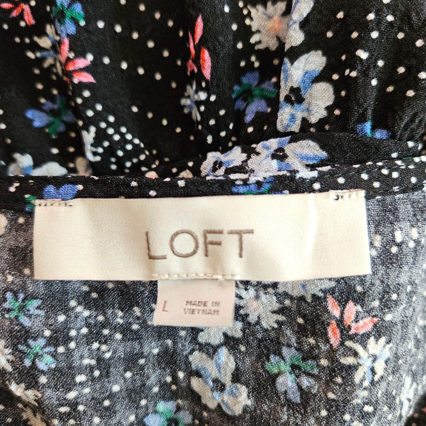 Loft Ann Taylor LOFT Dress Womens Sz Large Black Blue Floral V-Neck Size L / US 10 / IT 46 - 4 Thumbnail
