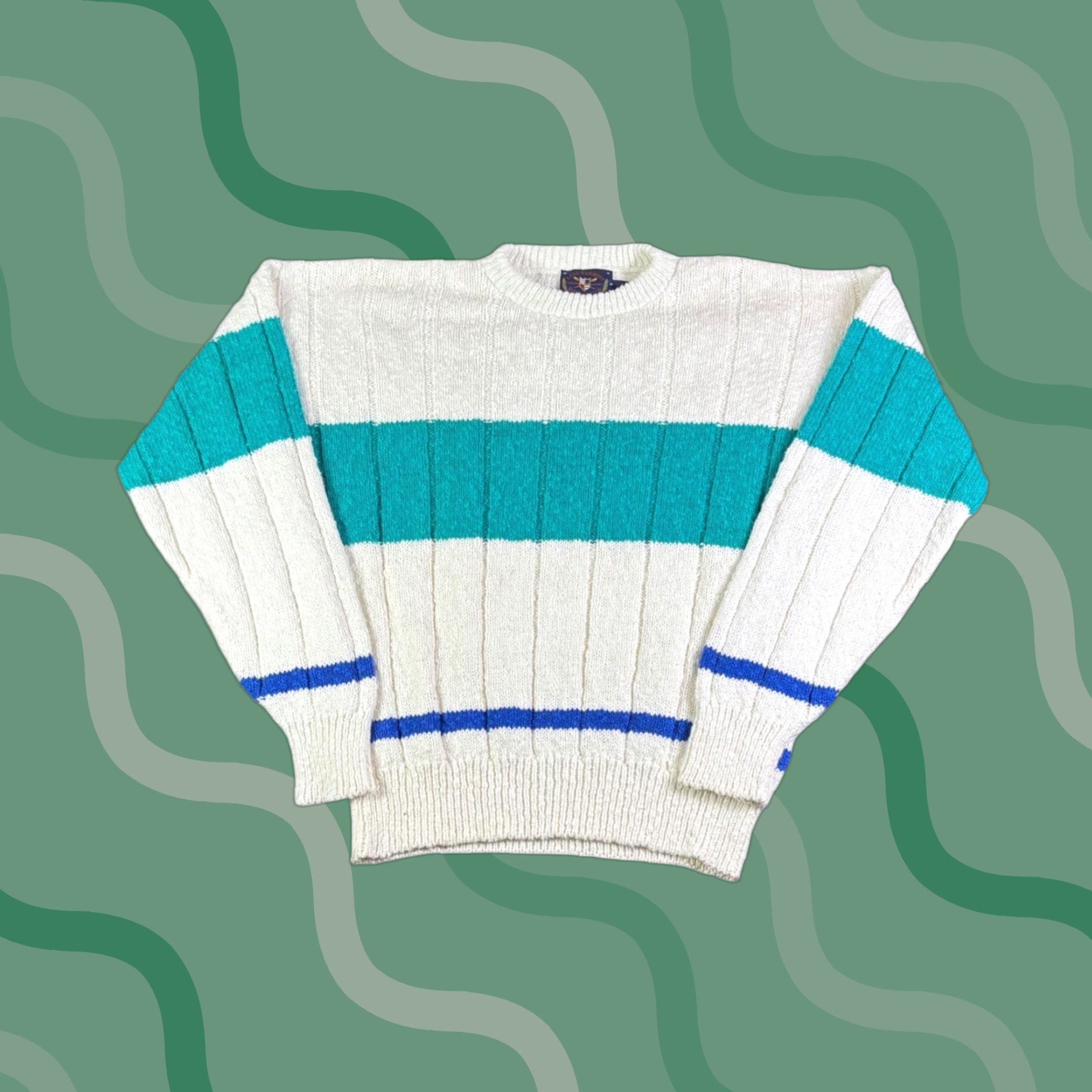 Harmony VINTAGE Lake Harmony Rowing Club Sweater Mens L White Teal Blue Stripe USA Size US L / EU 52-54 / 3 - 1 Thumbnail
