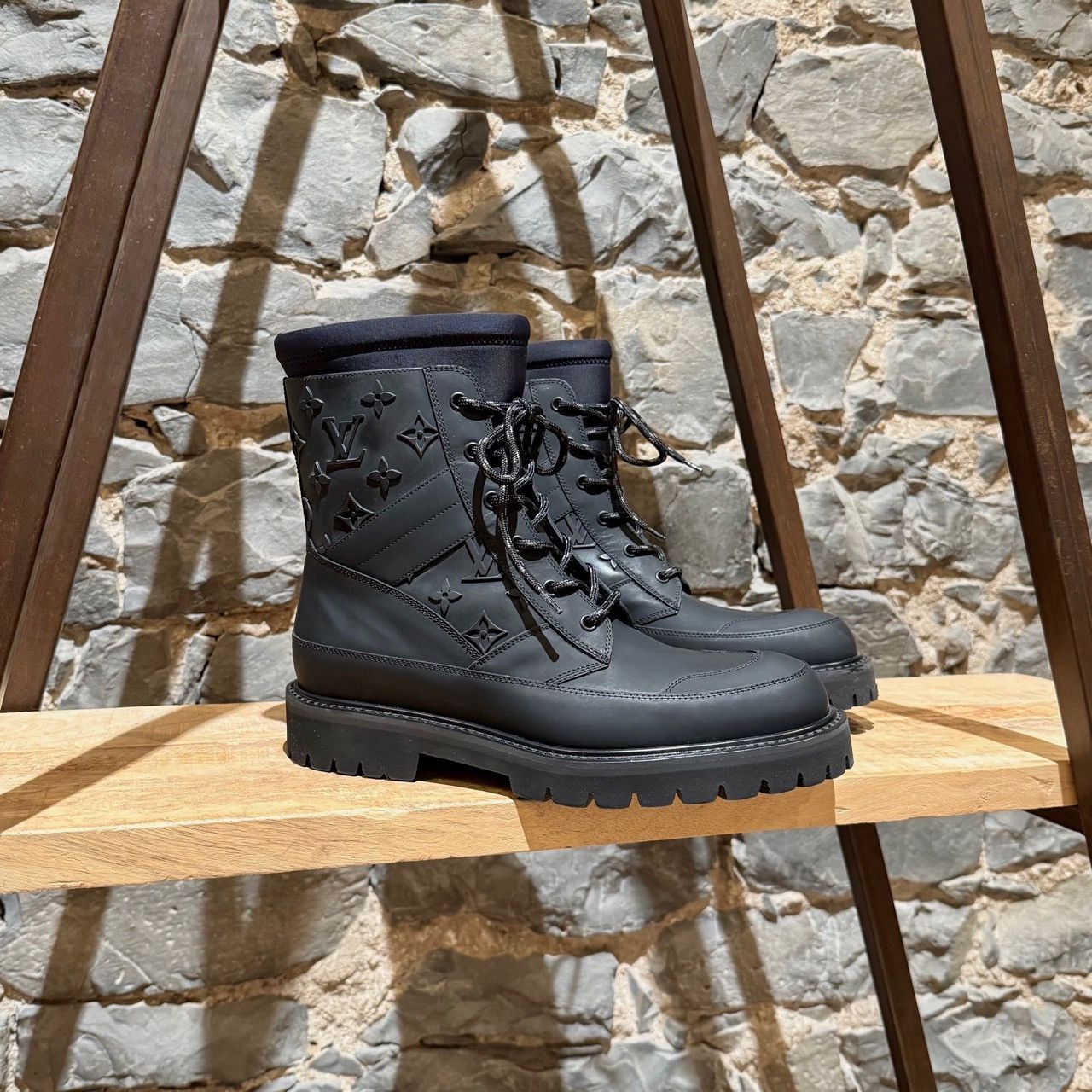 Louis Vuitton Black Rubber Landscape Monogram Rain Boots