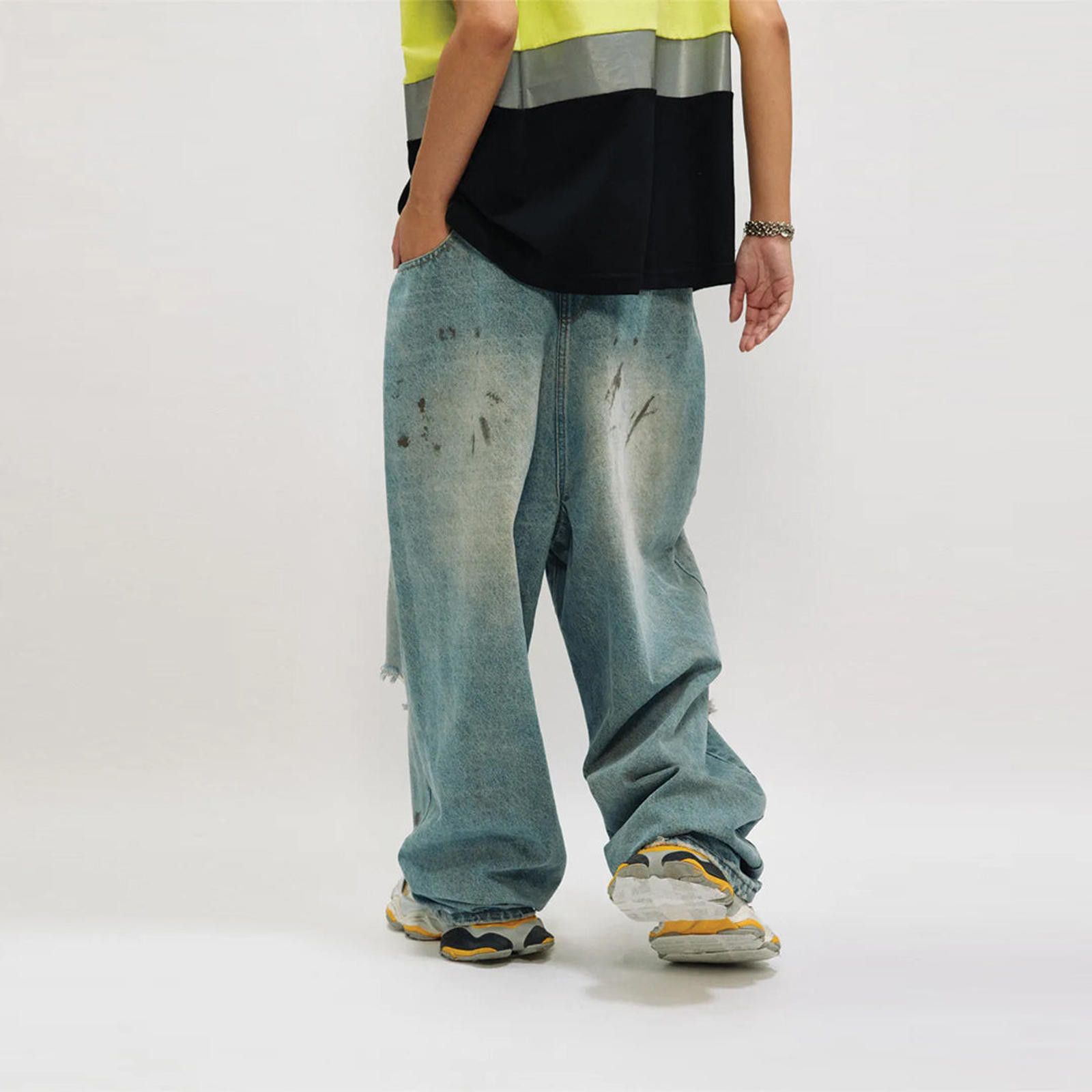 Japanese Brand Reversed Distressed Baggy Wide Leg Denim Jeans Size US 30 / EU 46 - 7 Thumbnail