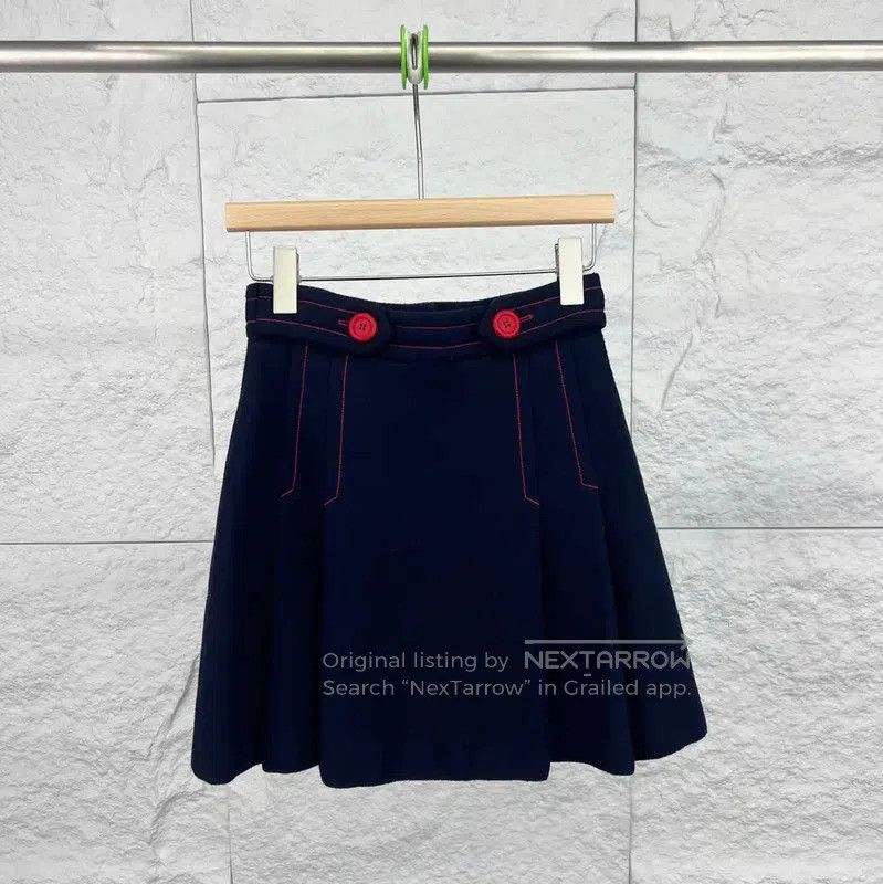 Miu Miu Miu Miu Dark Blue Cotton Skirt with Red Buttons . Size 28" / US 6 / IT 42 - 2 Thumbnail