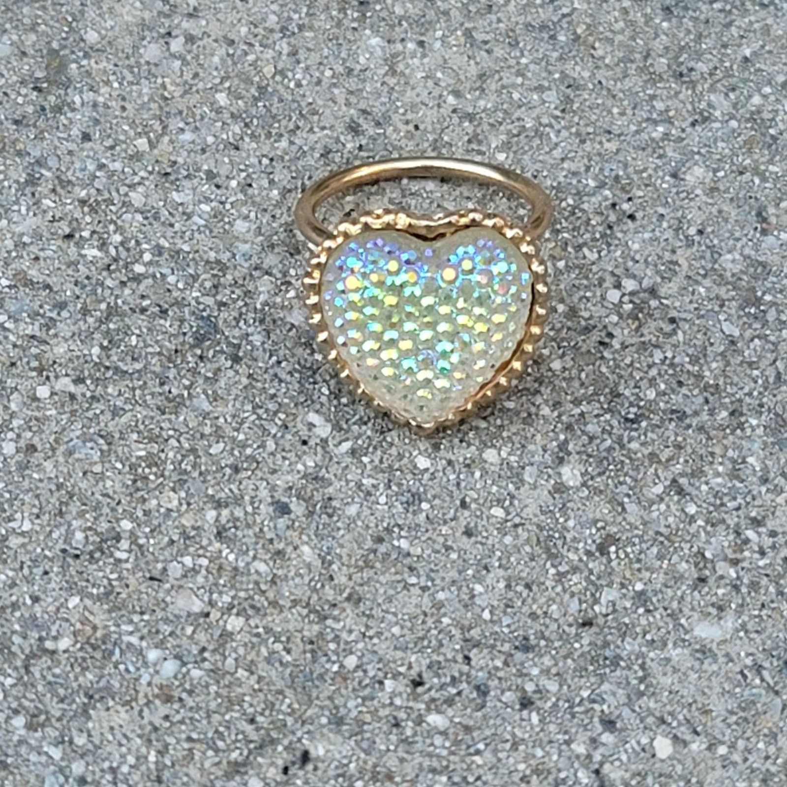 The Unbranded Brand Gold Tone Heart Shaped Rhinestone Ring Size ONE SIZE - 2 Thumbnail