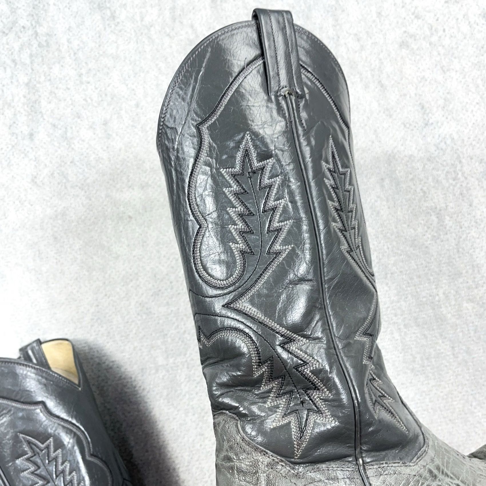 Vintage VINTAGE Panhandle Slim Cowboy Boots Men 8D Grey Bull shoulder Western Leather Mid-Calf Boots D Gray Pointed Toe Western Mens Size US 8 / EU 41 - 7 Thumbnail