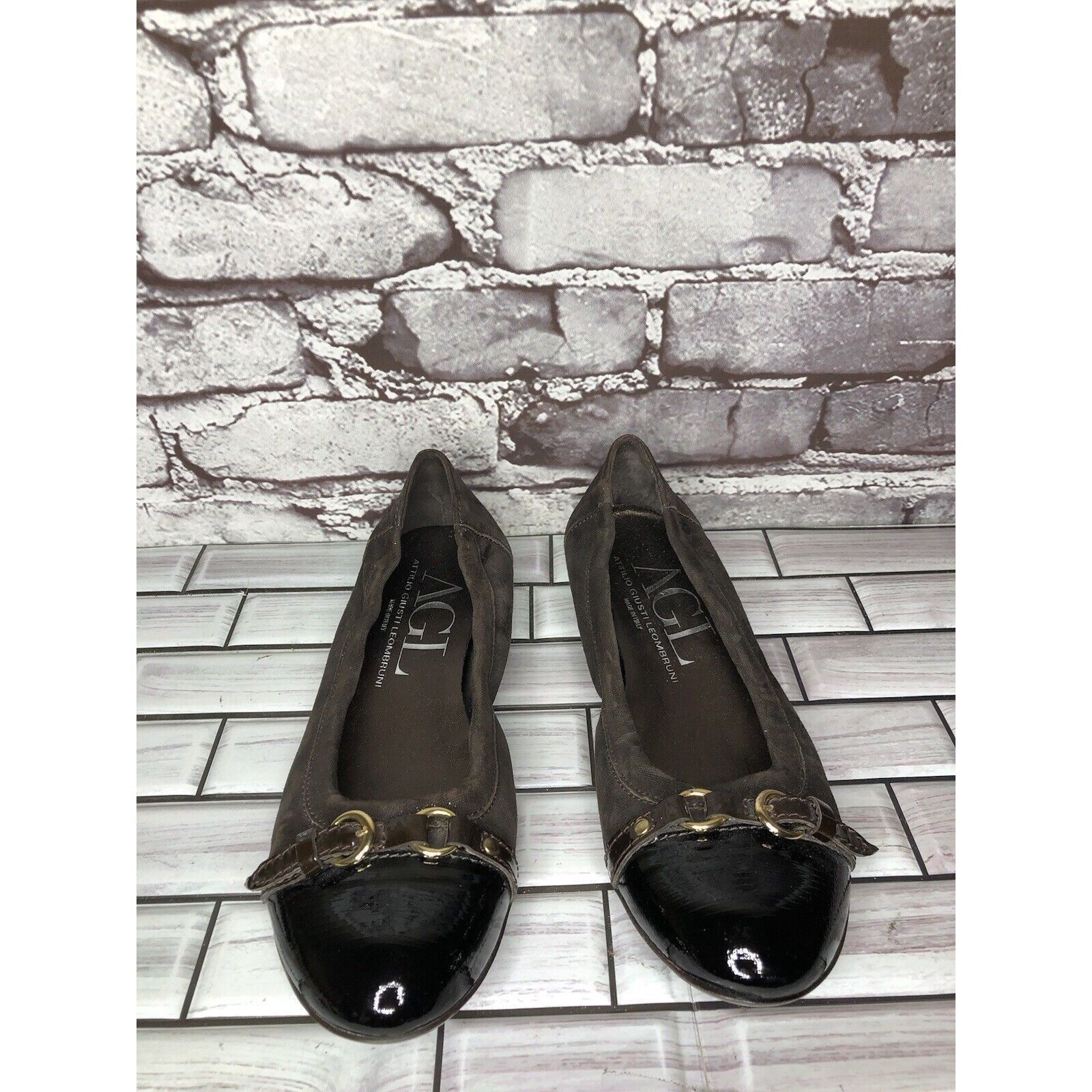 Other AGL Brown Suede Leather Cap Toe Strap Slip On Ballet Shoes W Size US 7.5 / IT 37.5 - 2 Thumbnail
