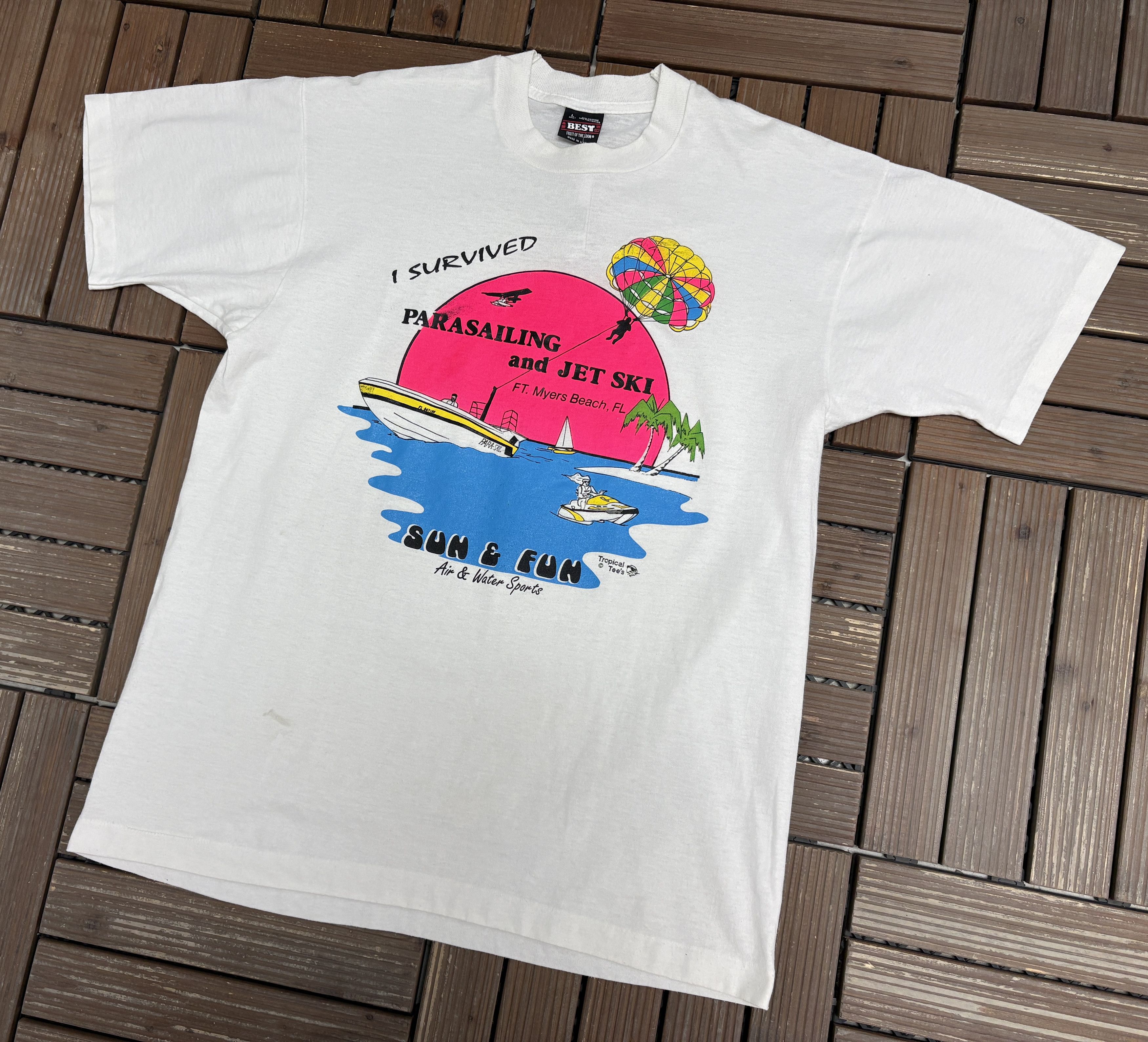 Vintage I Survived Parasailing & Jet Ski Vintage White Tee Size US L / EU 52-54 / 3 - 3 Thumbnail