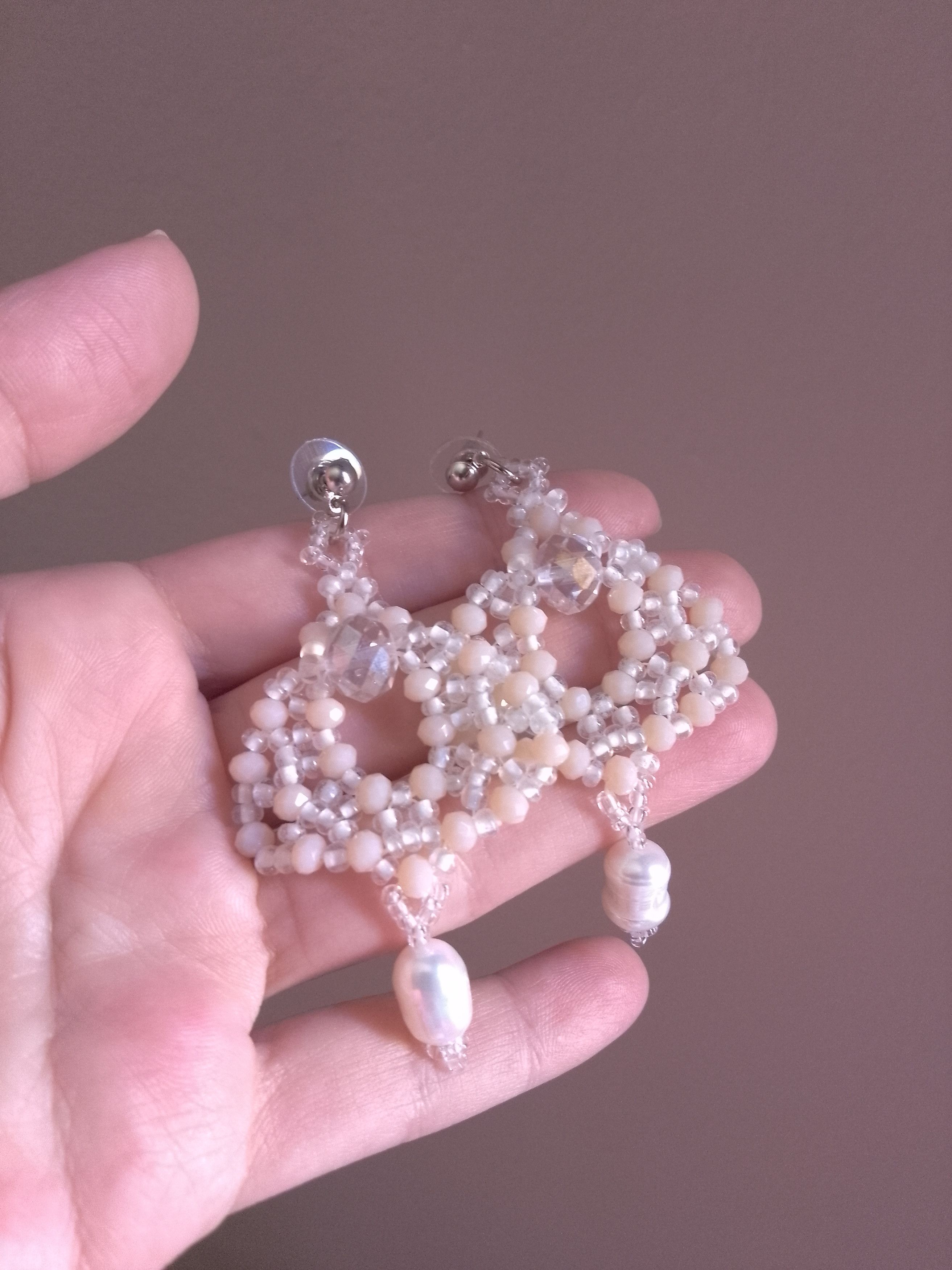 Handmade Elegant Earrings with Fresh water pearls and crystal Size ONE SIZE - 6 Thumbnail
