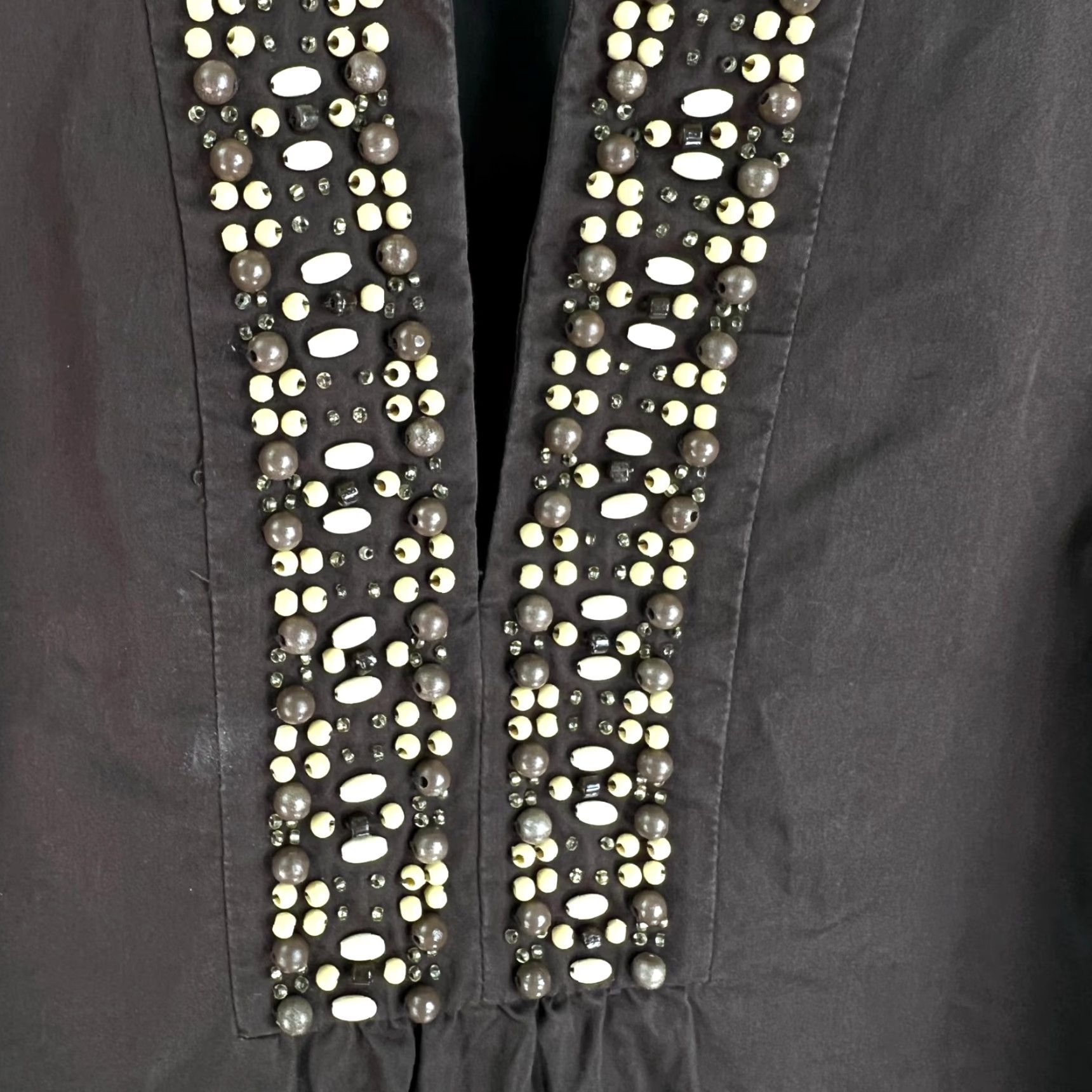 Loft Ann Taylor LOFT Sheath Dress Women 2 Brown Sleeveless V-Neck Beaded Cotton Lined Business Casual Size XS / US 0-2 / IT 36-38 - 4 Thumbnail