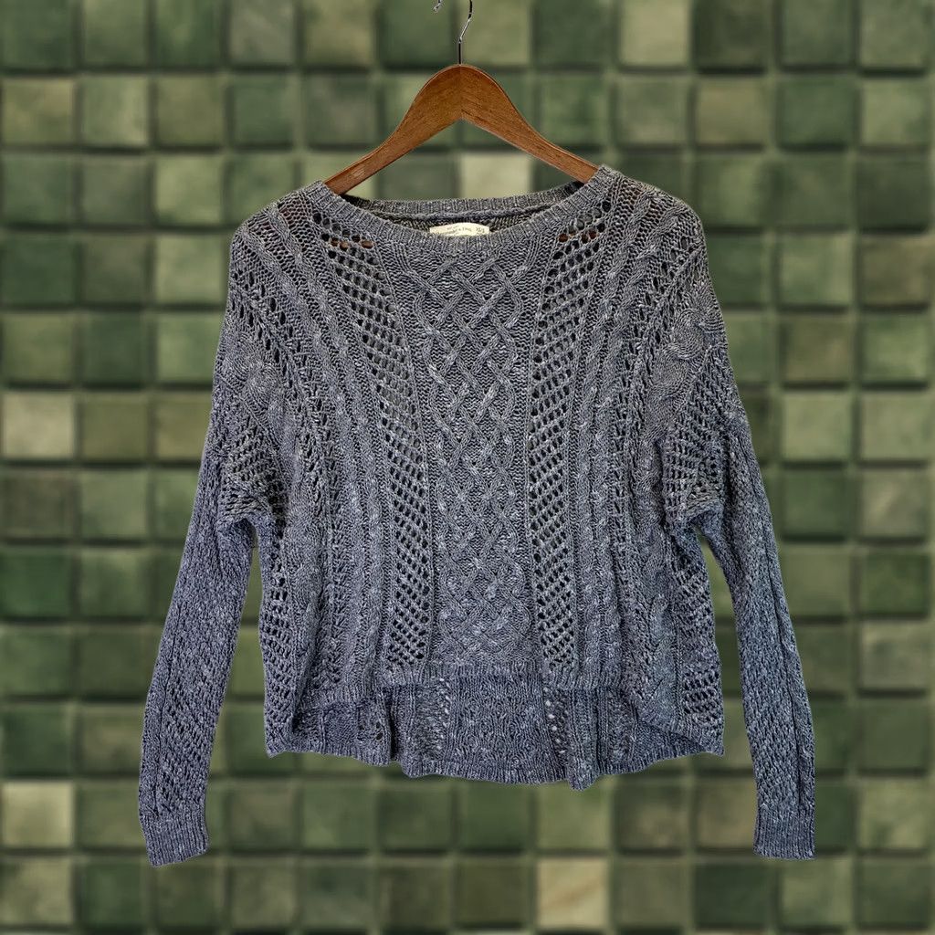 Abercrombie & Fitch Abercrombie & Fitch Women’s/Teen XS/S Gray Hi-Lo Cable Open Knit Sweater Shirt Pullover Ladies Black White Gray 90s? Size XS / US 0-2 / IT 36-38 - 1 Thumbnail