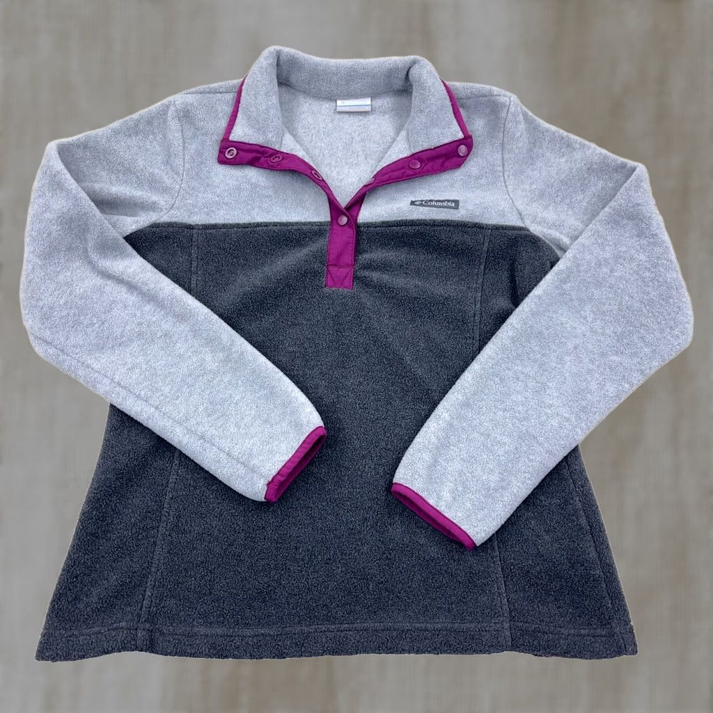Pinko Columbia Sweater Women Small Gray Pink Fleece Pullover Snap T Benton Springs Size S / US 4 / IT 40 - 1 Thumbnail
