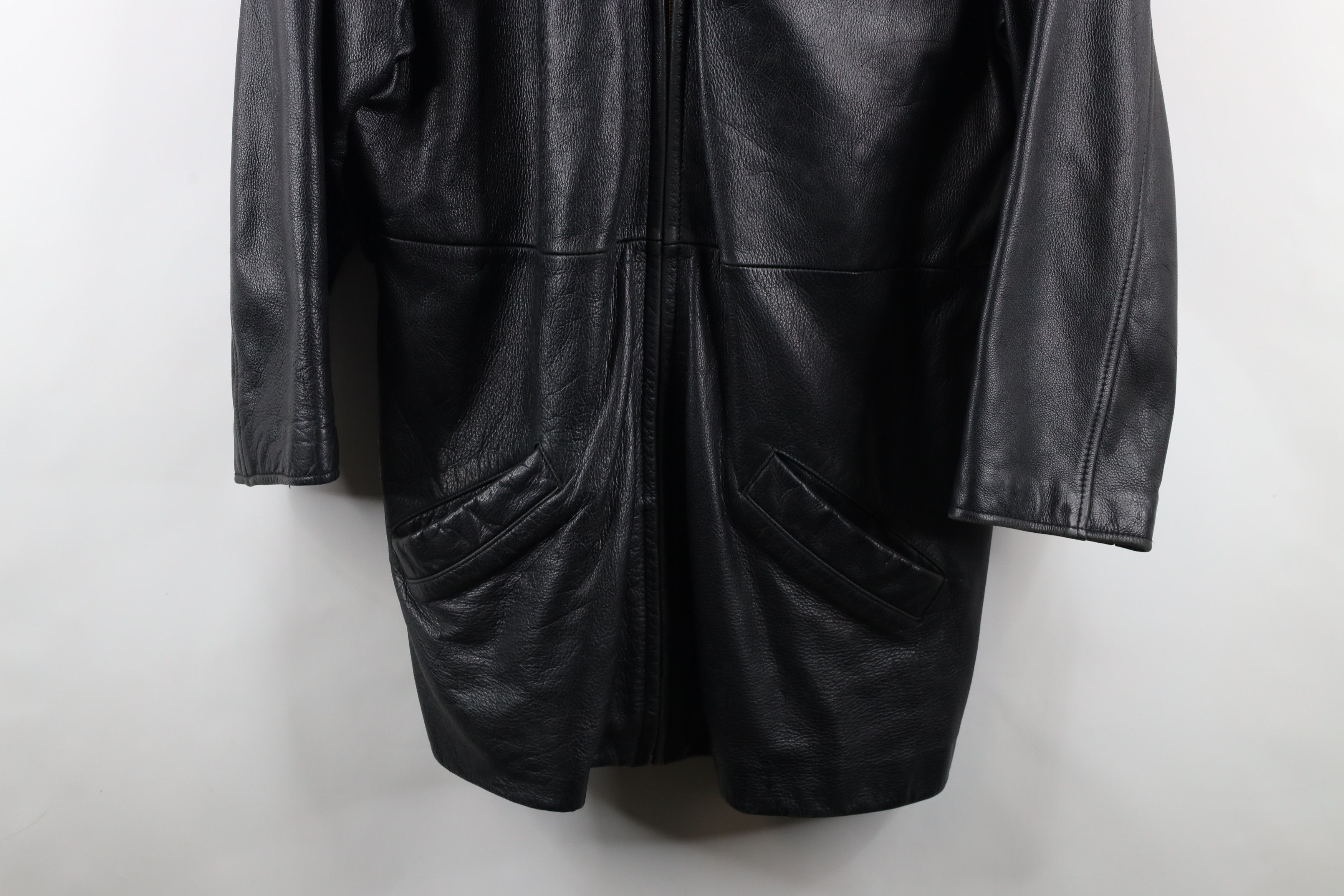 Vintage Vintage 90s Pelle Full Zip Leather Parka Jacket Coat Black Size US L / EU 52-54 / 3 - 3 Thumbnail