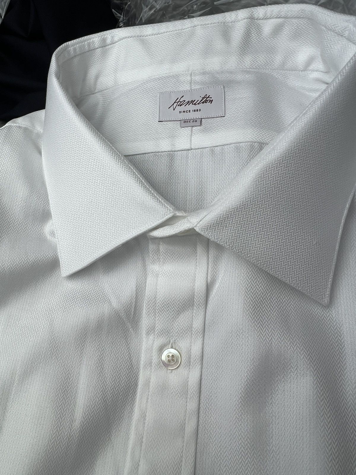 Hamilton Hamilton White Herringbone Long Sleeve Shirt – Custom Made Size US XL / EU 56 / 4 - 2 Thumbnail