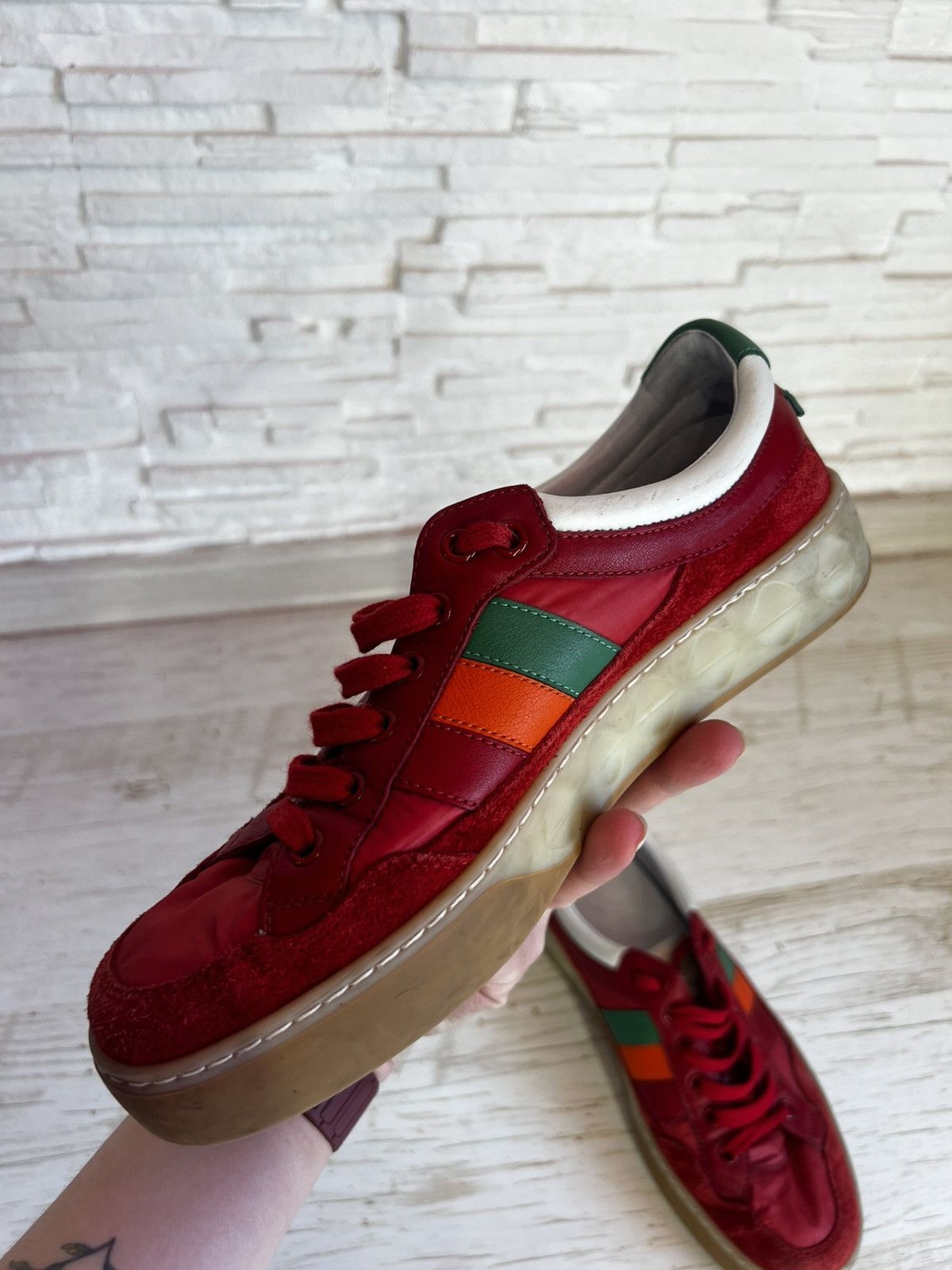 Gucci Gucci Red Suede Nylon Sneakers 494761 Size 38.5 / US 8.5 Size US 8.5 / IT 38.5 - 14 Thumbnail