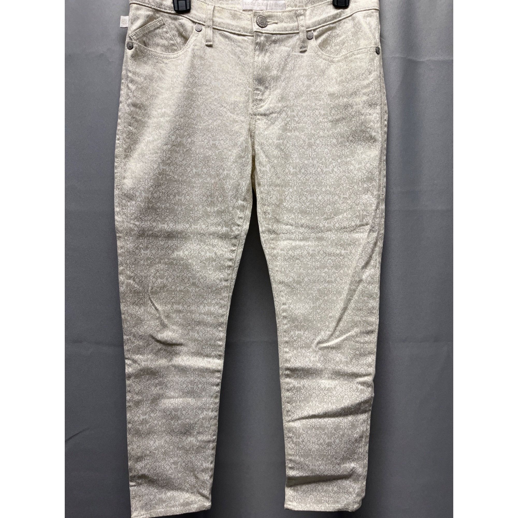 Rock & Republic Rock & Republic Women White & Gold Jeans Straight Size 10 (3 Size 32" / US 10 / IT 46 - 1 Thumbnail