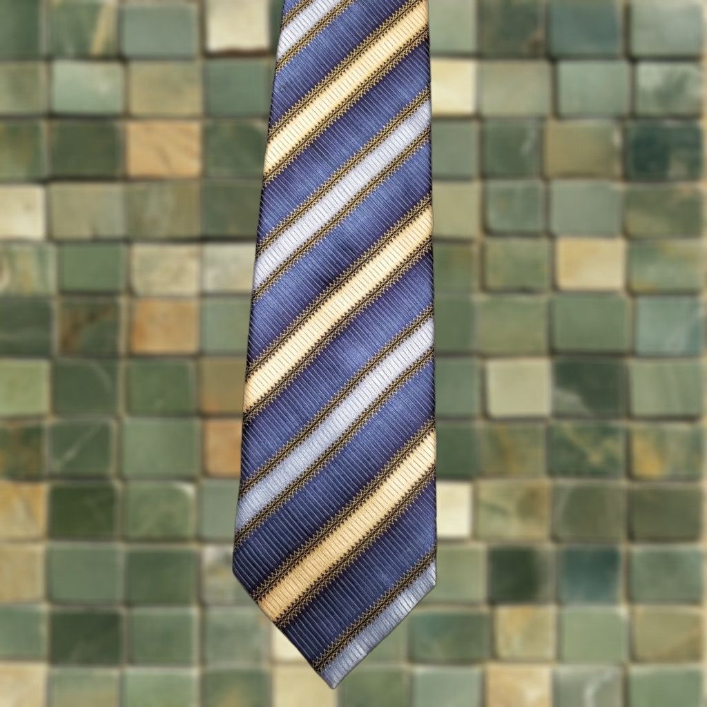 Vintage Adolfo Tie Mens Blue Striped 100% Silk Classic 60" Tie Mens One Size Blue Striped Silk Classic Adolfo Tie Mens Size ONE SIZE - 1 Thumbnail