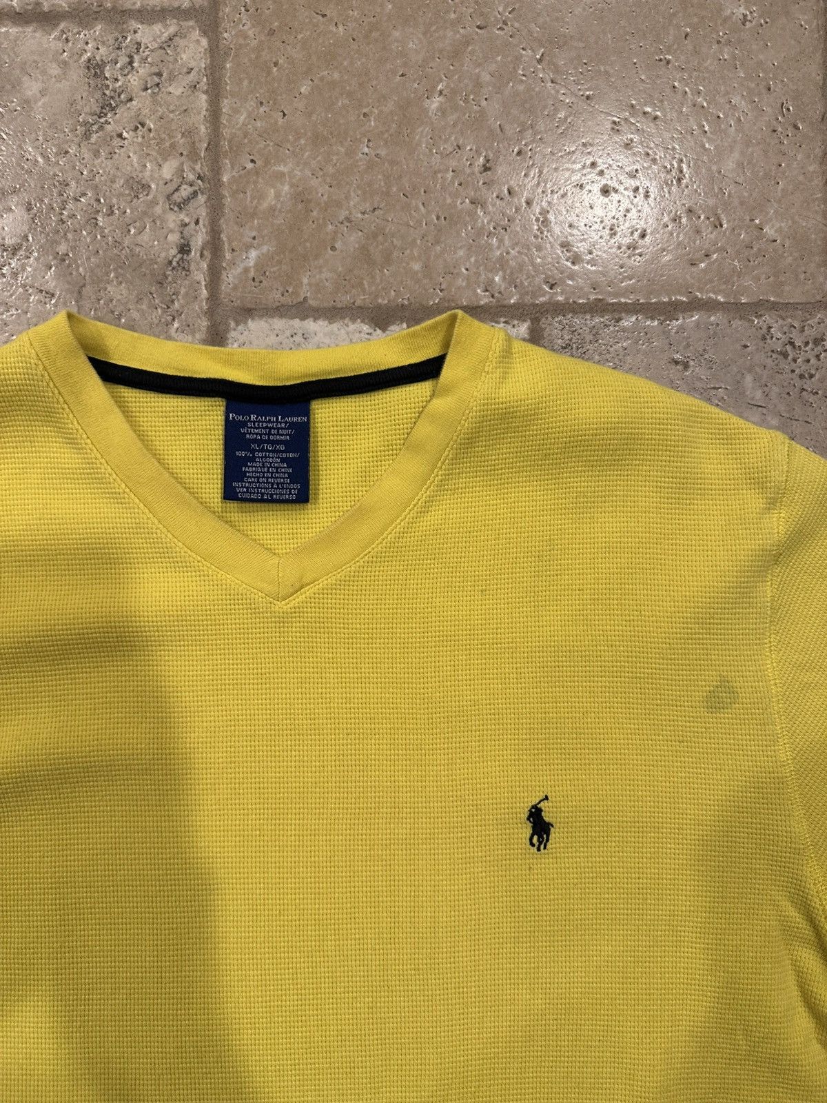 Polo Ralph Lauren × Ralph Lauren × Vintage Polo Ralph Lauren Yellow Waffle V-Neck Long Sleeve T-Shirt Size US XL / EU 56 / 4 - 6 Thumbnail