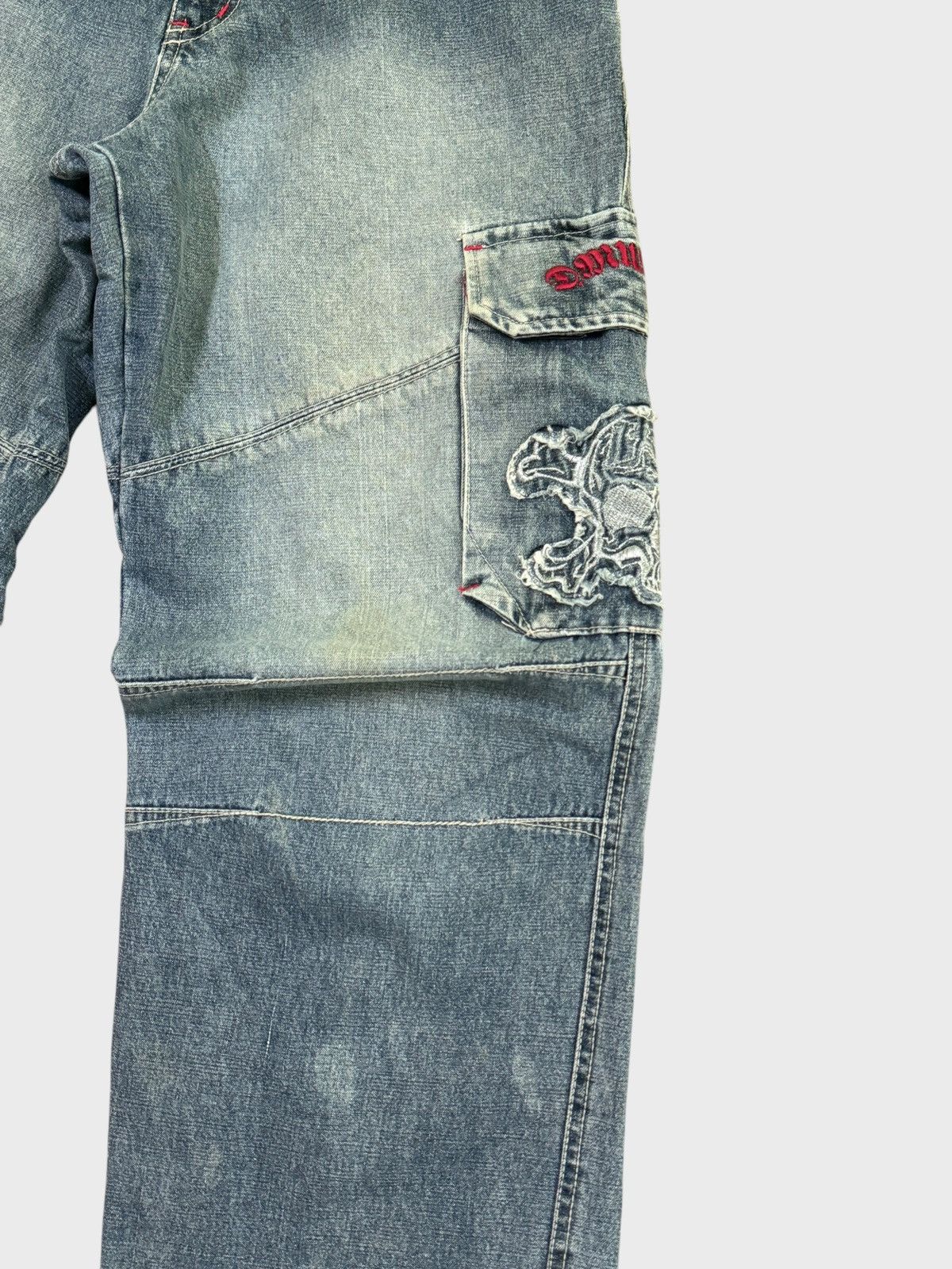 Japanese Brand BAGGY DRUNKNMUNKY CARGO SKULL PATCHES SPELLOUT DENIM Size US 27 - 8 Thumbnail