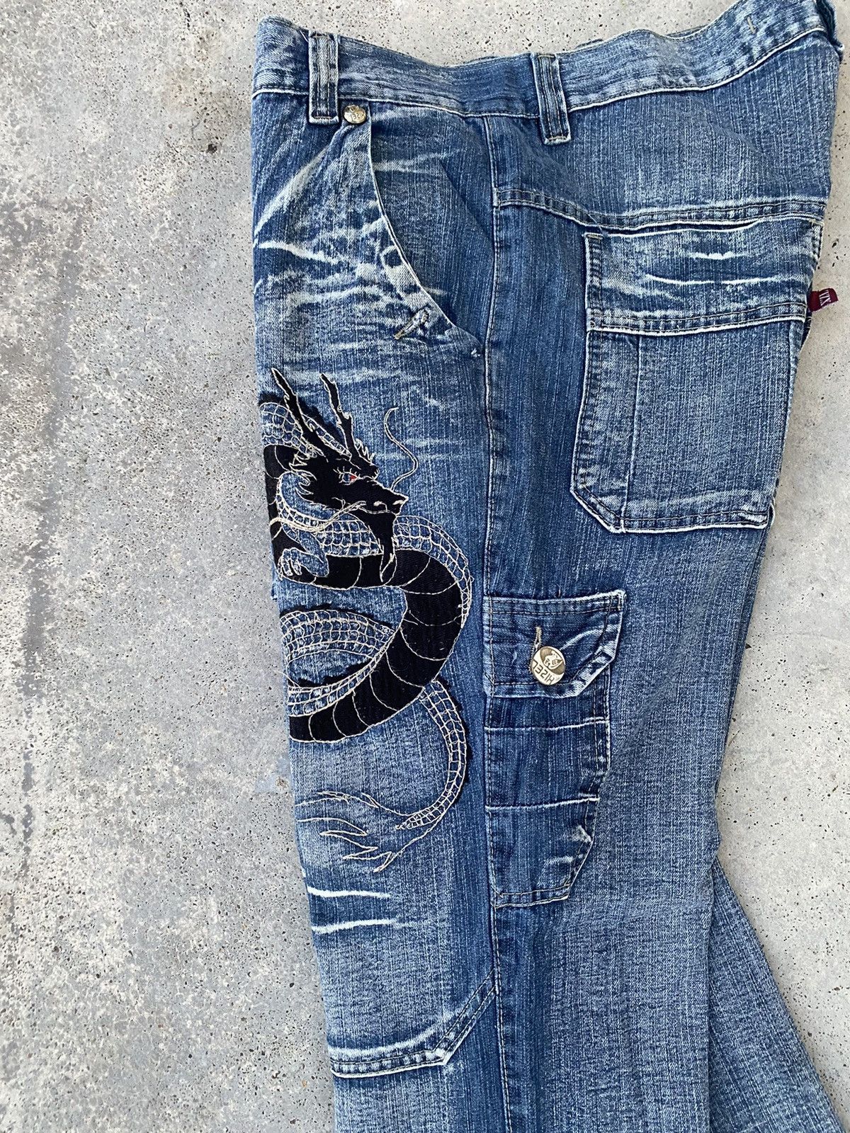Ed Hardy 2000s Xizel Dragon Embroidered Jeans Karakuri y2k Styled Size US 36 / EU 52 - 5 Thumbnail