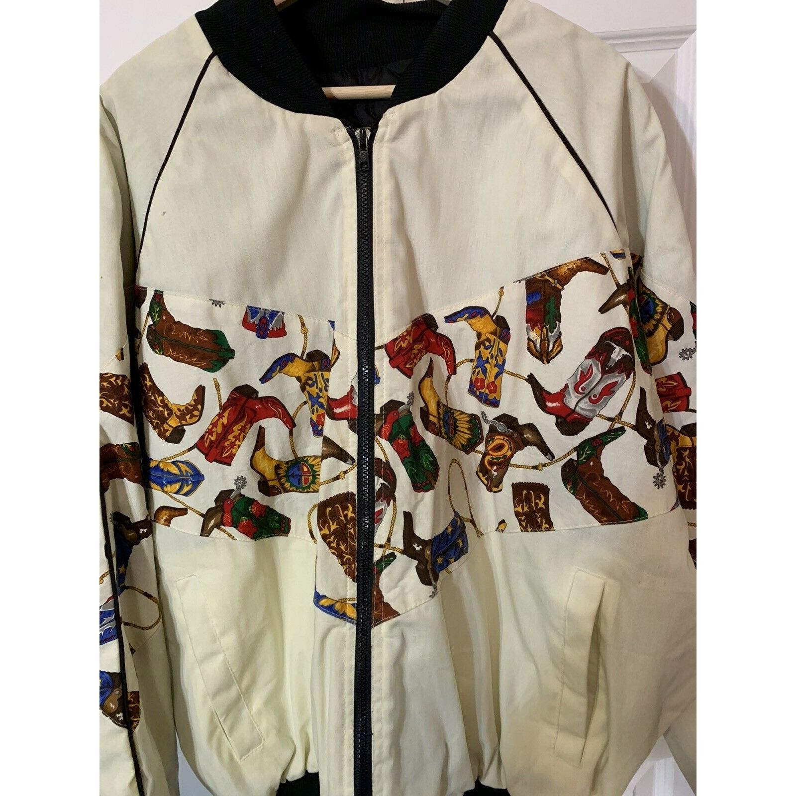 image of Unkwn Vintage Bee-Wild Boots Jacket Men’S Size XL Usa Bomber Beige R, Men's