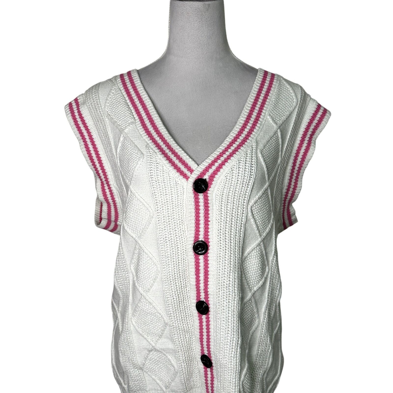 BP. BP Cable Knit Sweater Vest V-Neckline Pink Cream W XS NWT Size XS / US 0-2 / IT 36-38 - 3 Thumbnail