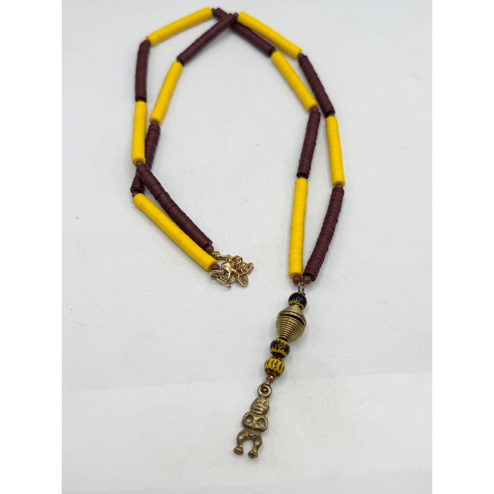 Vintage Vintage yellow brown record bead Aztec man pendant charm nec Size ONE SIZE - 3 Thumbnail