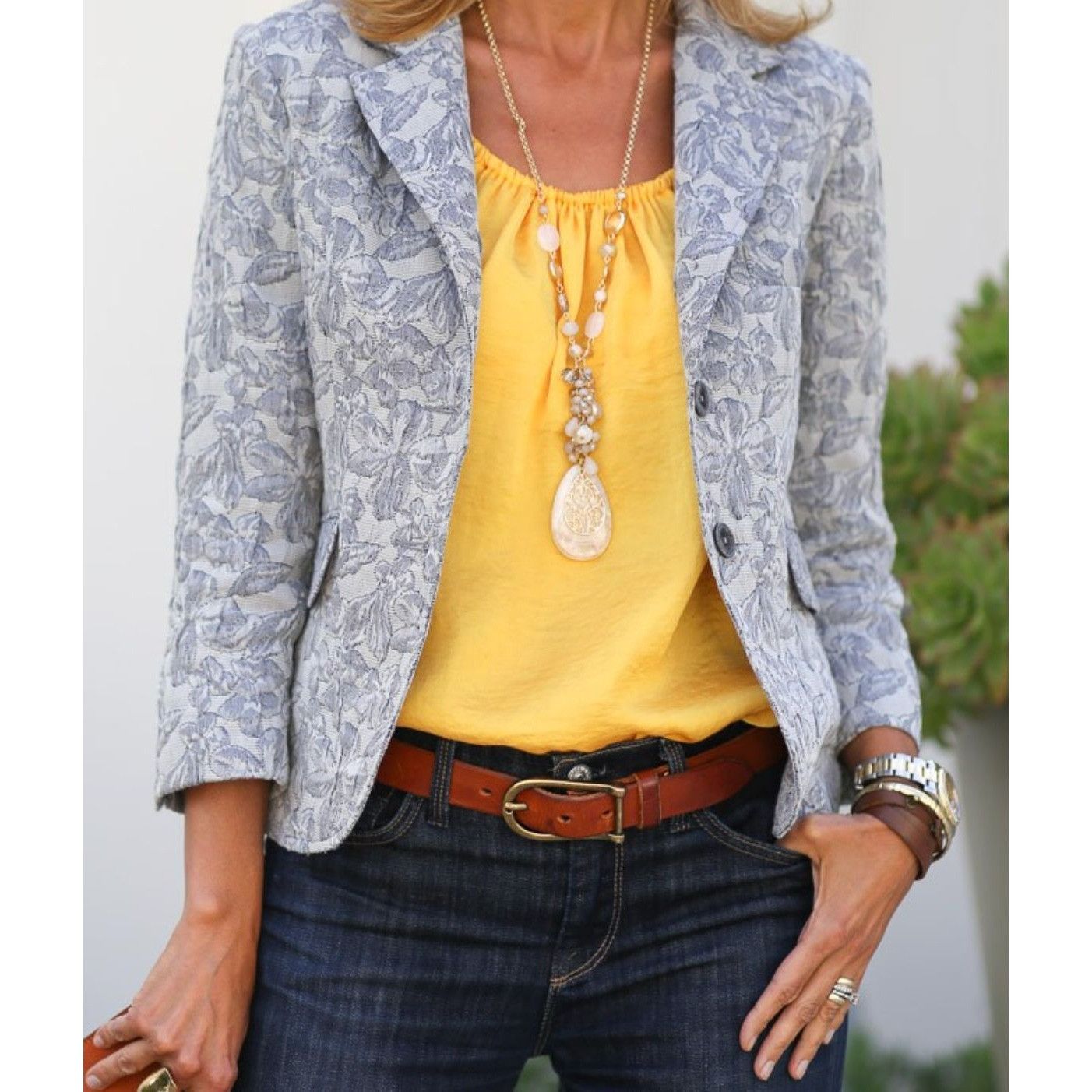 Other Jacket Society Women's Joy Floral Jacquard Jacket in Gray / Size M / US 6-8 / IT 42-44 - 2 Thumbnail