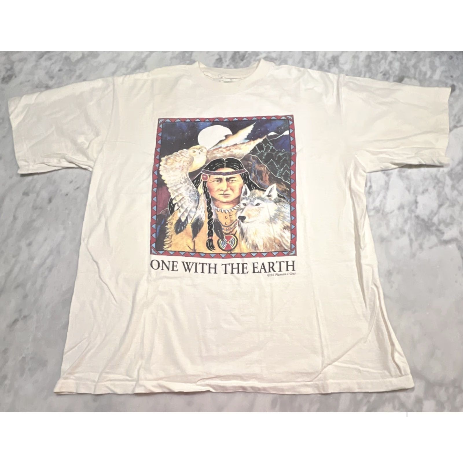 Ecco VINTAGE 90s Human-1-Tees Shirt Men XL One With The Earth Single Stitch Graphic Eco Shirt Men XL Beige Cotton Hippy 1990s Mens Size US XL / EU 56 / 4 - 3 Thumbnail