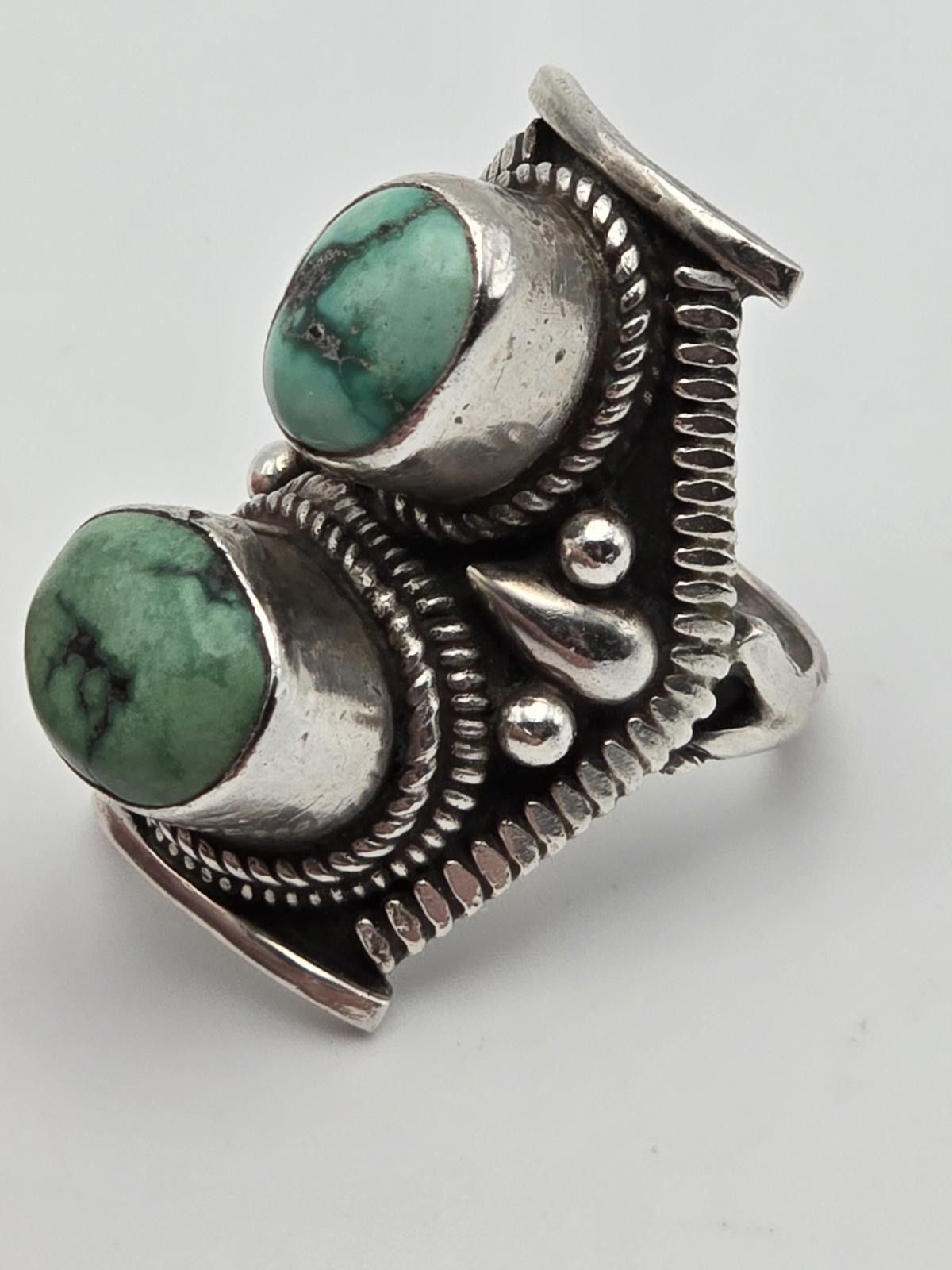 Other Vintage Navajo Sterling Silver Ring Turquoise Double Sz 9 Size ONE SIZE - 9 Thumbnail