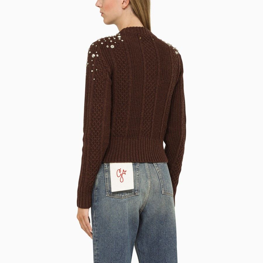 Golden Goose o1d2blof0824 Wool Sweater With Rhinestones in Brown Size S / US 4 / IT 40 - 3 Thumbnail