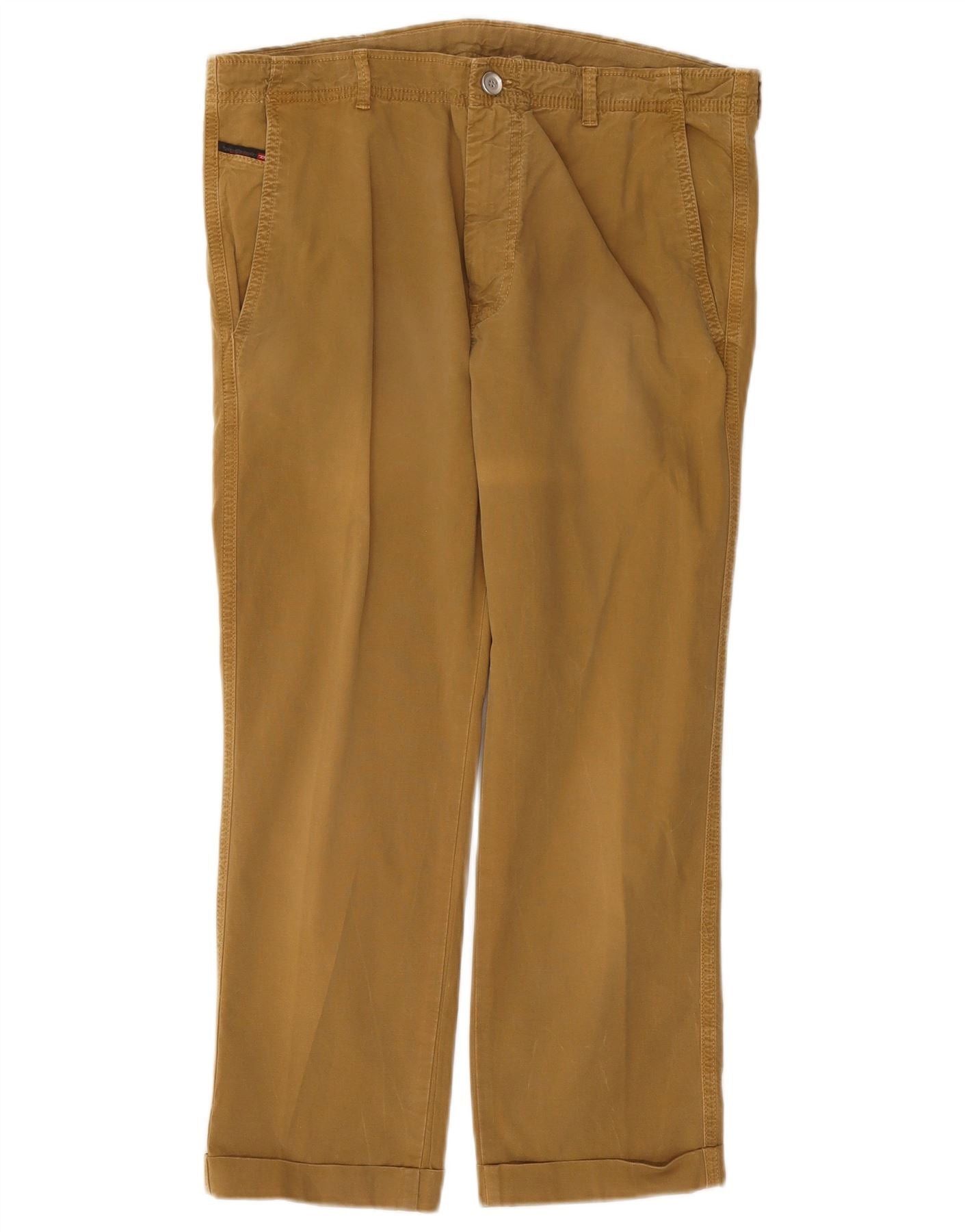 Mens Straight Chino Trousers W32 L29 Beige Cotton