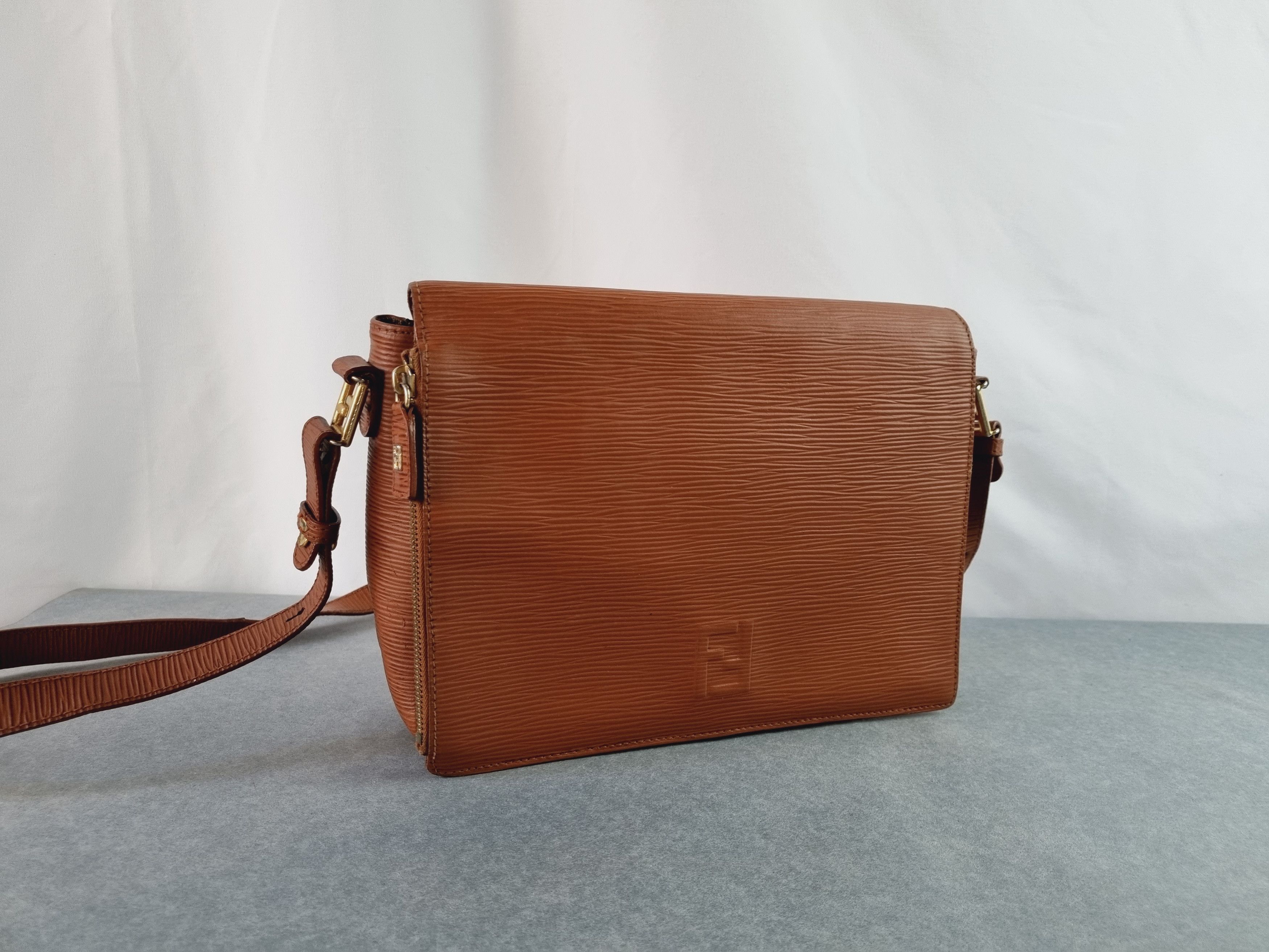 Vintage Fendi Brown Epi Leather Messenger Crossbody Bag, Men's