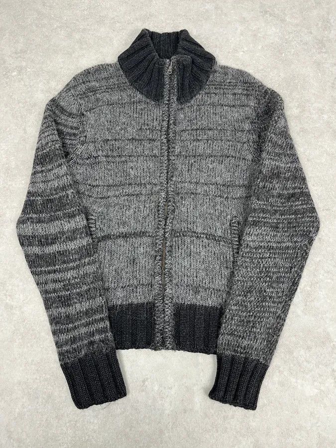 2000s Dolce & Gabbana Gradient Grey Wool Zip-Up Sweater