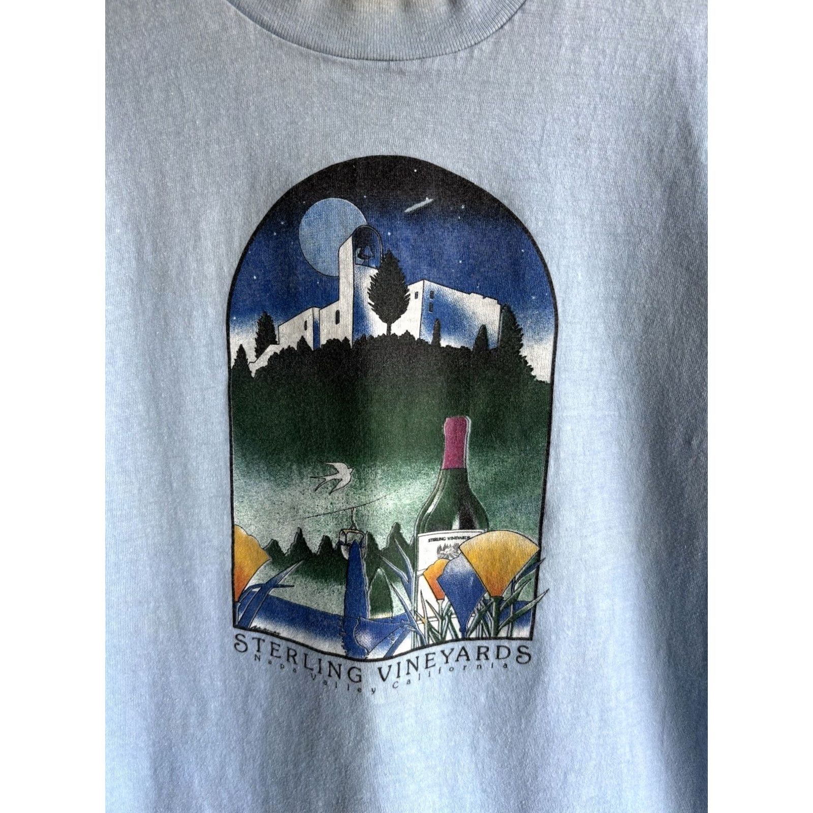 Hanes VINTAGE Hanes Sterling Vineyards Tee S Cotton Crew Neck Short Sleeve Blue 80s 90s Art USA Mens T-Shirt Size US S / EU 44-46 / 1 - 3 Thumbnail