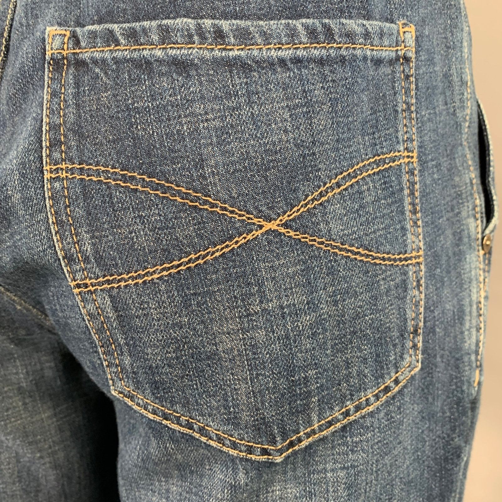 Brunello Cucinelli 35 Indigo Contrast Stitch Denim Straight Jeans Size US 35 - 4 Thumbnail