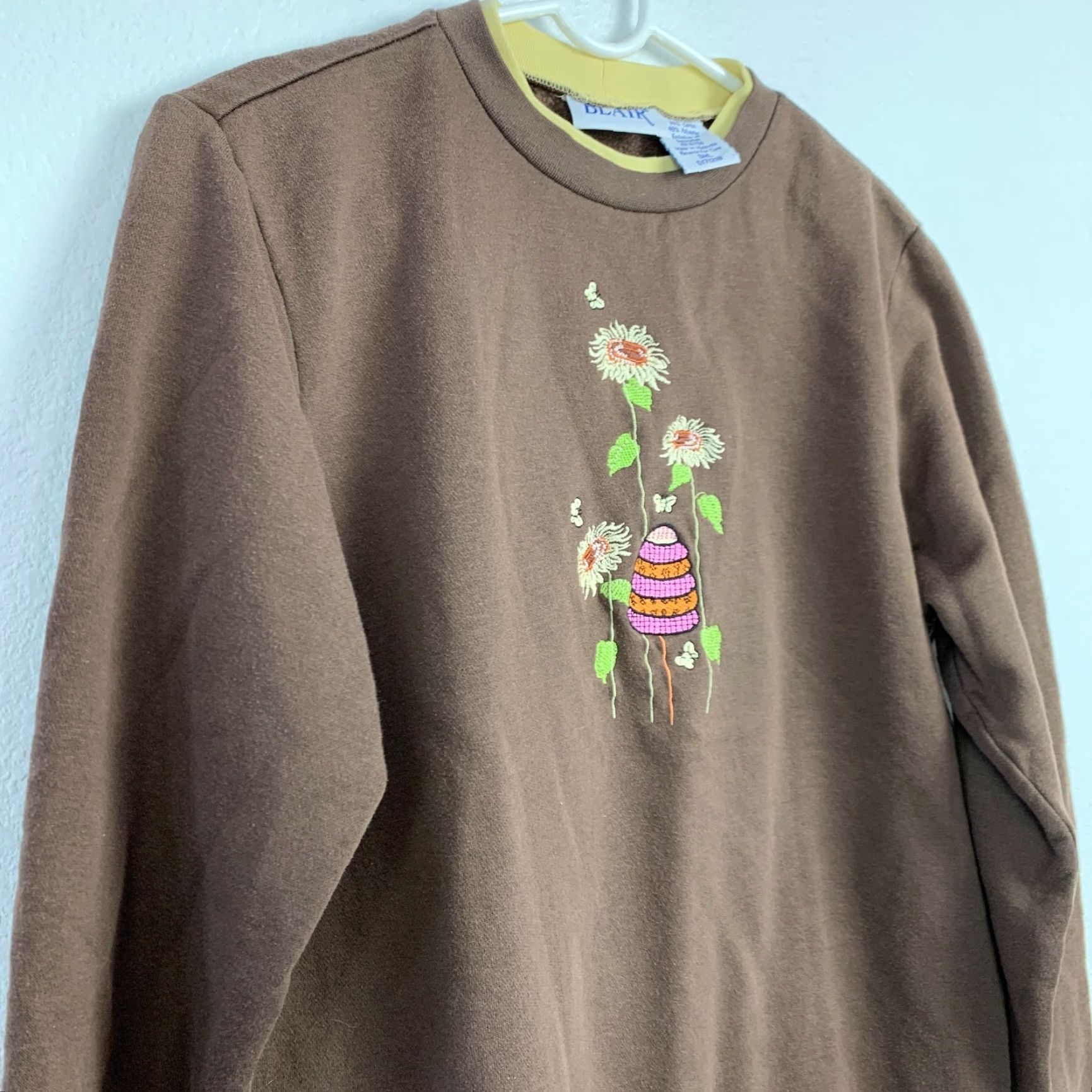 Blair VINTAGE Blair Sweatshirt Women Small Brown 90s Y2K Honeybees Flowers Nature Crew Neck Pullover Cotton Blend Size S / US 4 / IT 40 - 3 Thumbnail