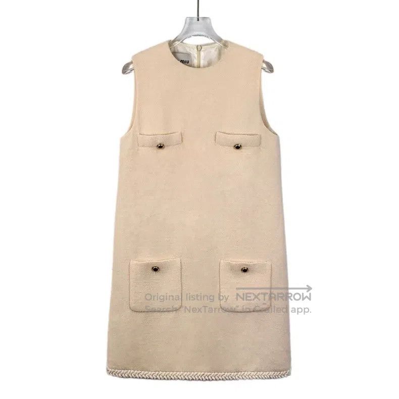 Miu Miu Miu Miu 40 Beige multi-pocket wool round neck sleeveless tw Size S / US 4 / IT 40 - 1 Thumbnail
