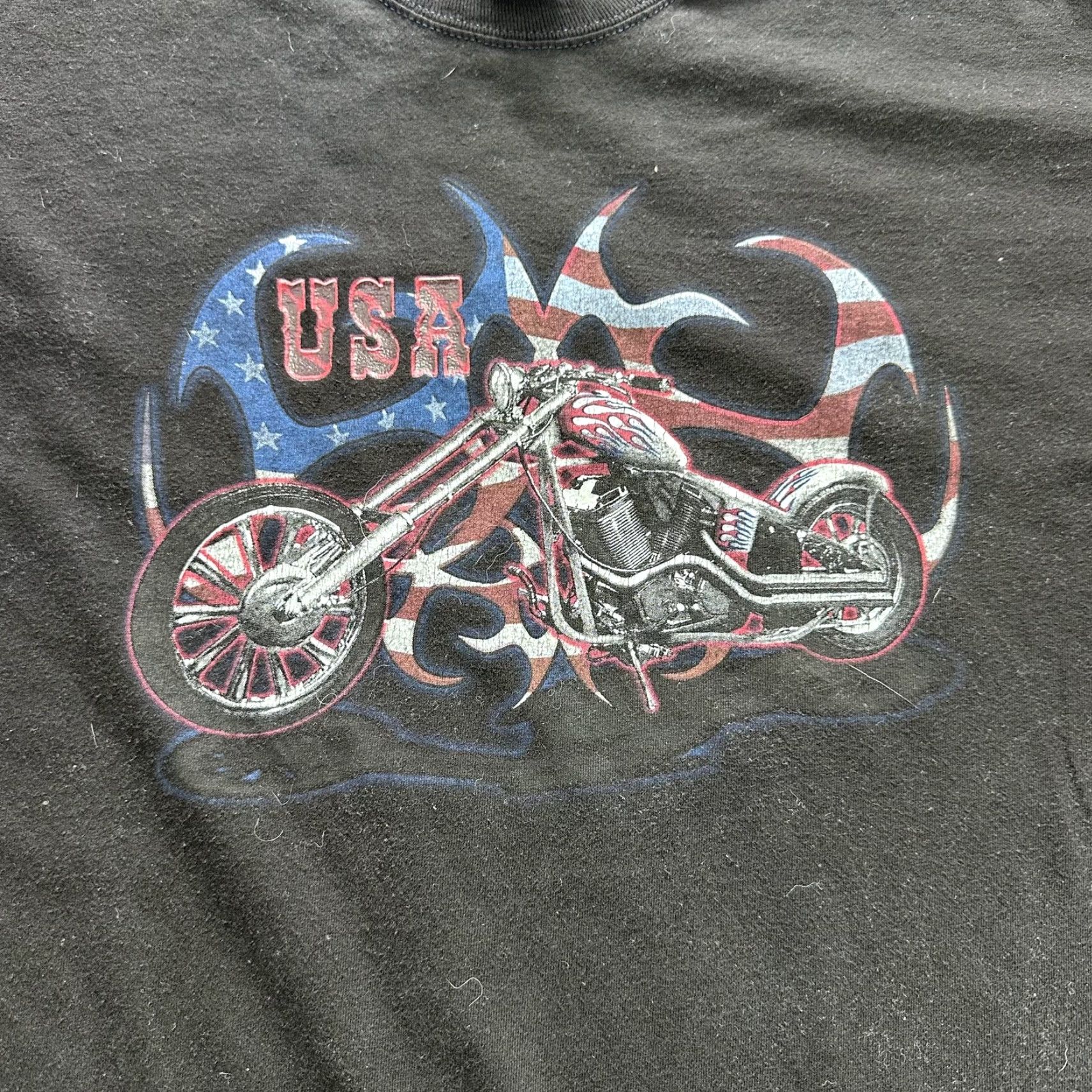 Hanes VINTAGE Hanes Shirt Mens Large Black USA American Flag Motorcycle Graphic Tee Patriotic Size US L / EU 52-54 / 3 - 3 Thumbnail