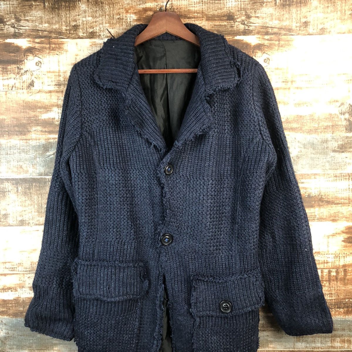 Vintage DL Japan Dark Blue ripped Cardigan Knitwear #C527 Size US M / EU 48-50 / 2 - 2 Thumbnail